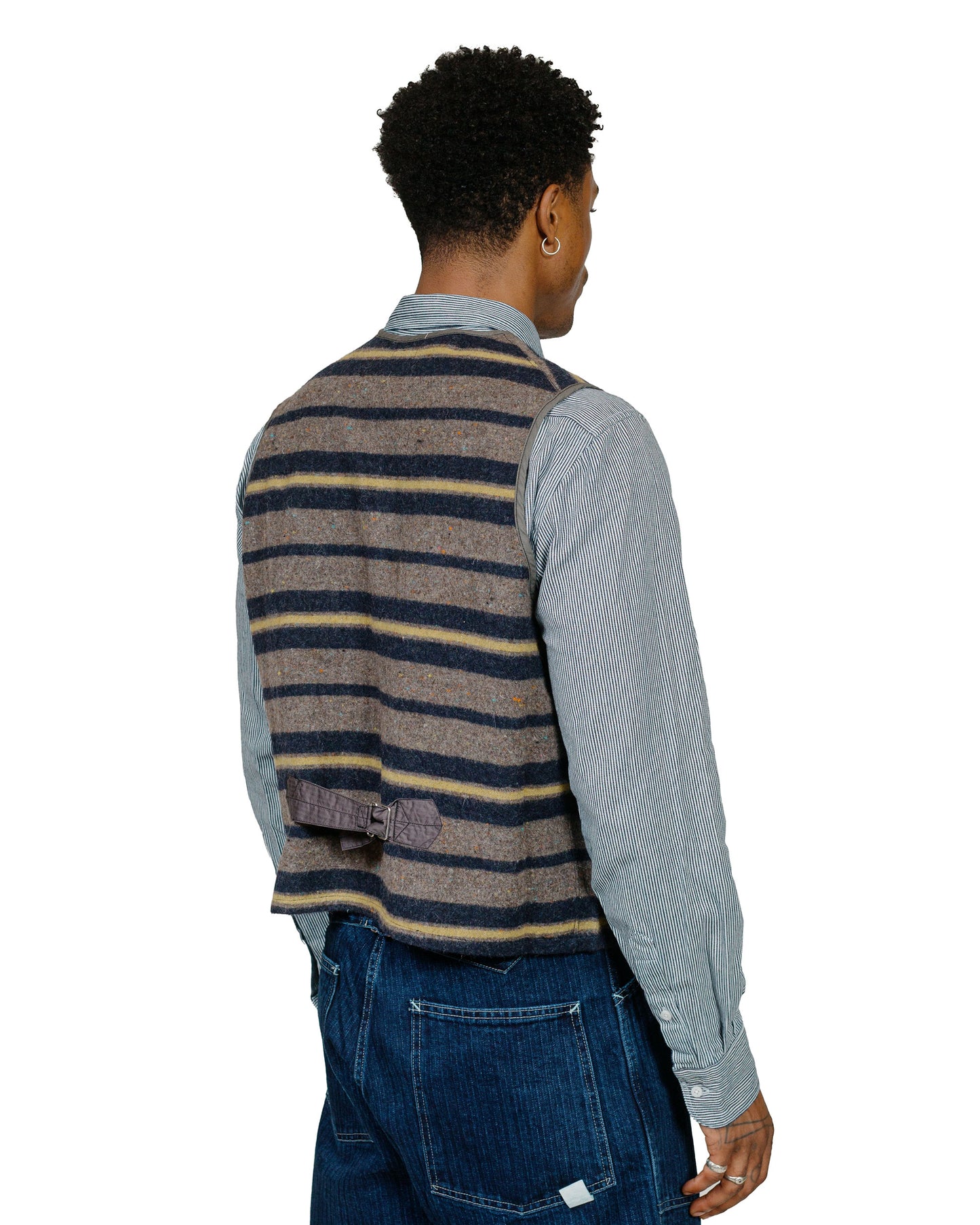 lost & found Post O'Alls Post O'Alls Fleece Vest Trashed Wool Navy Stripe