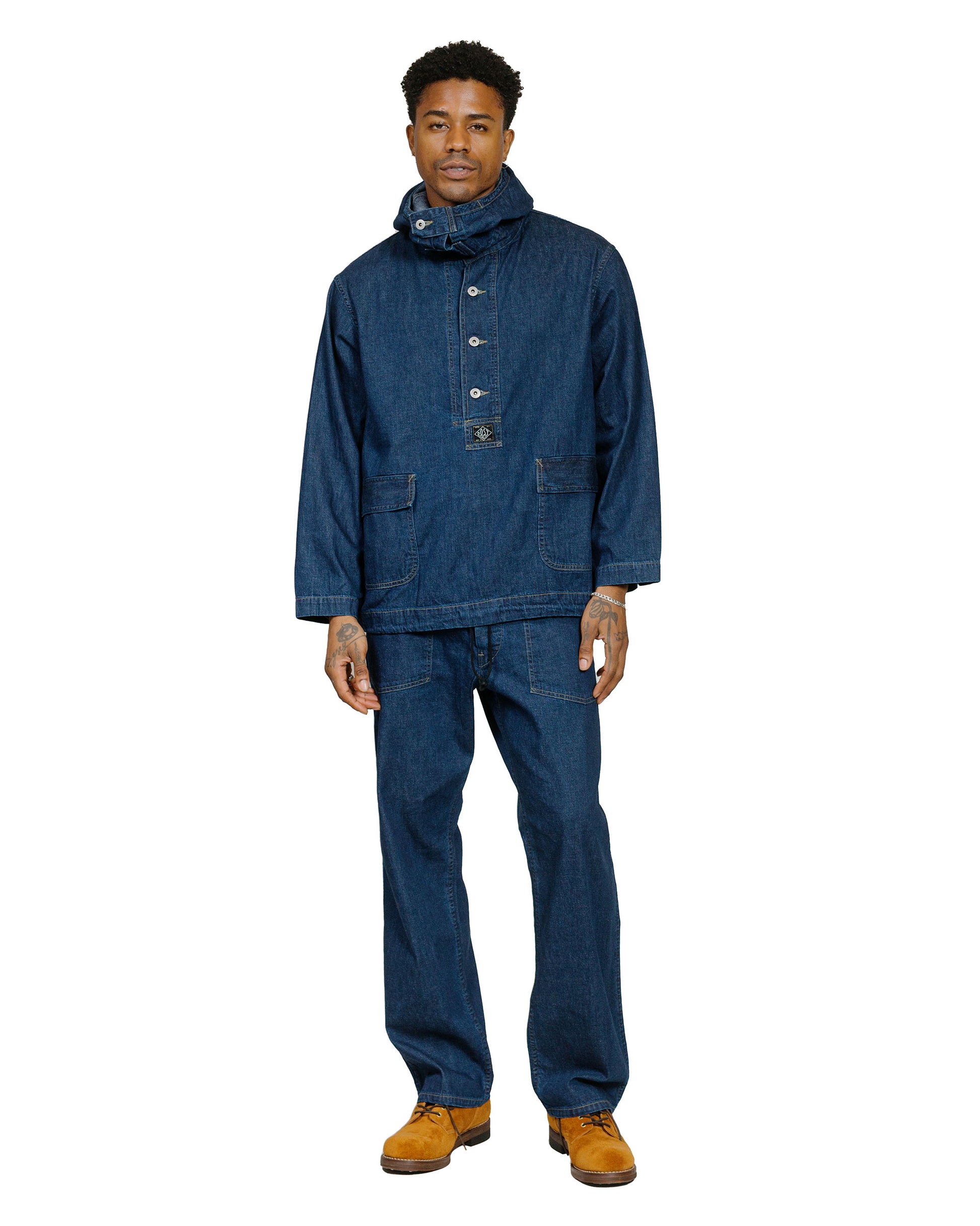 lost & found Post O'Alls Post O'Alls NAVY Parka Blue Denim w/OD Yellow Stitch Indigo