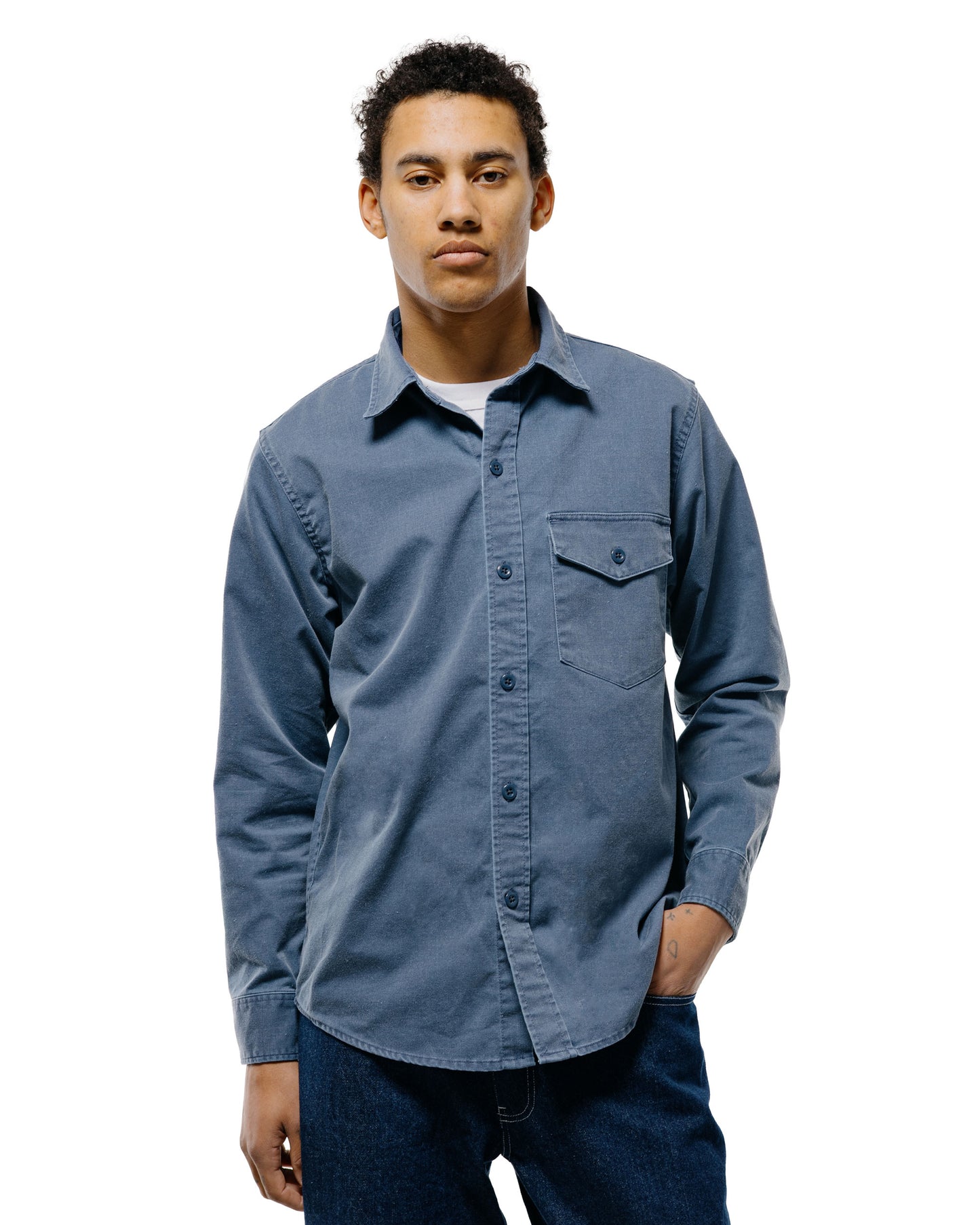 lost & found Randy's Garments Randy's Garments 1-Pocket Work Shirt Blue 7oz Stone Washed Cotton Cadet Cloth