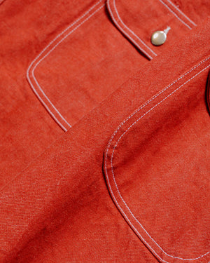 Randy's Garments Over Shirt 13.75oz Laundered Uncut Selvedge Denim Red fabric