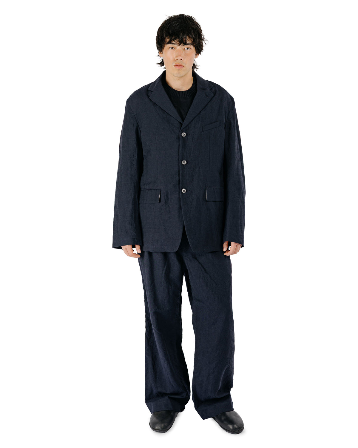 Sage de Cret WO/LI Tumble Washed Three-Button Tailored Jacket Navy