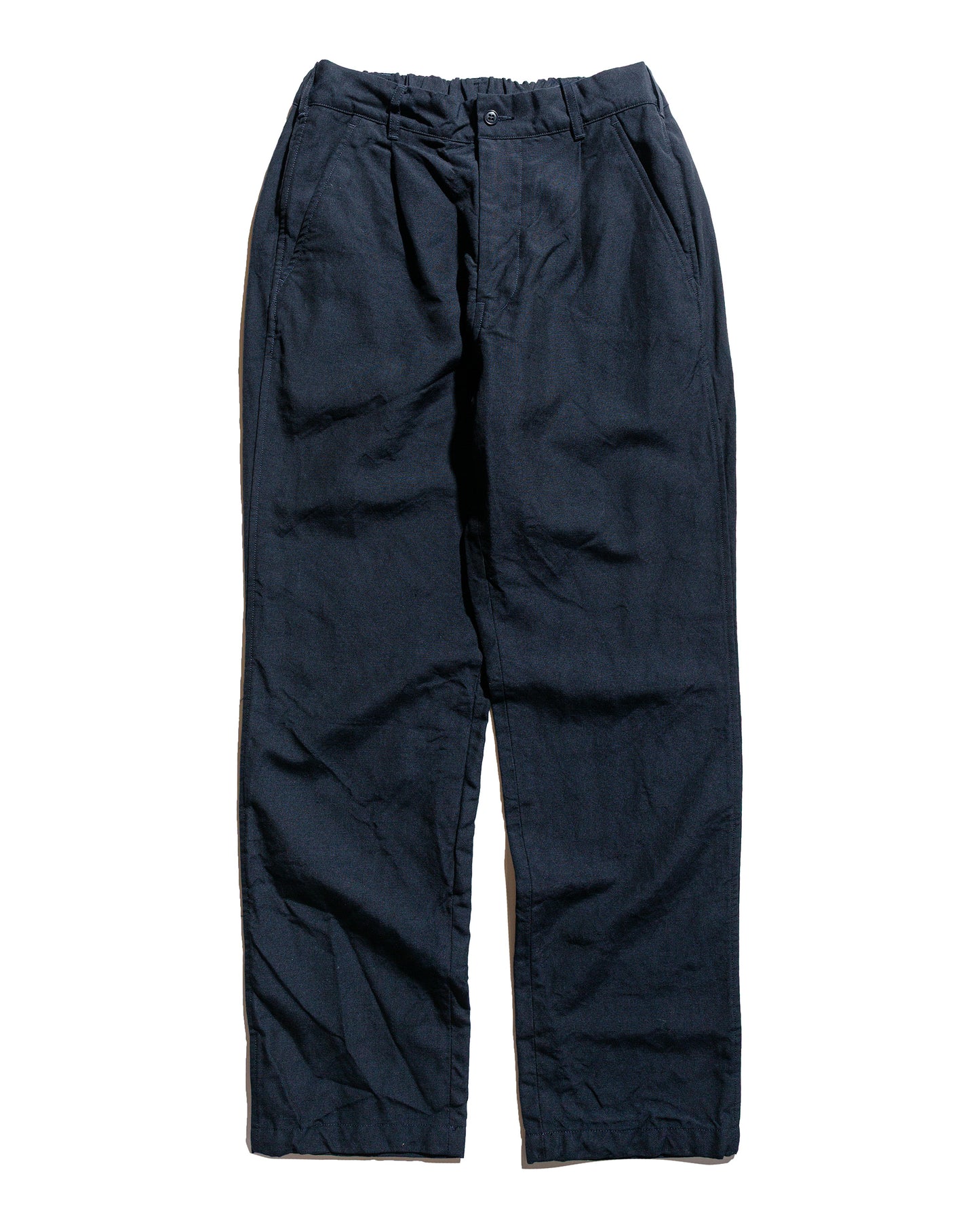 lost & found Sage de Cret Sage de Cret High Density Wool/Linen Oxford Pegtop Single Pleat Pants Navy