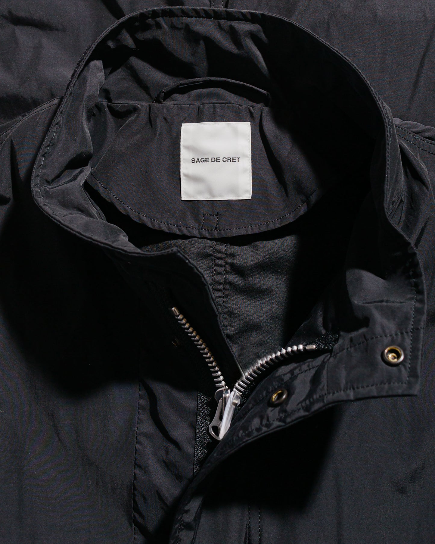 lost & found Sage de Cret Sage de Cret Nylon/Cotton Typewriter Patchwork Military Jacket Black