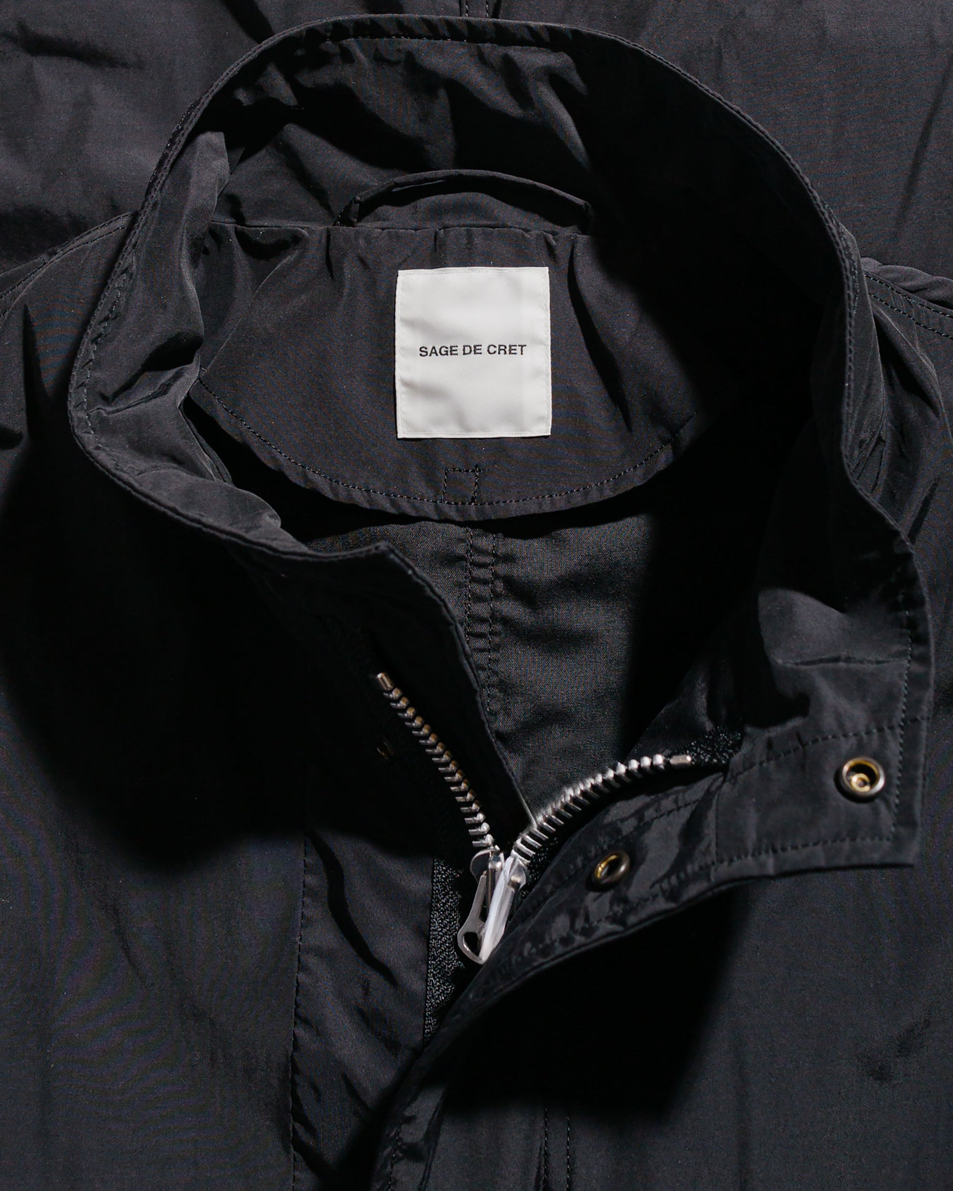 lost & found Sage de Cret Sage de Cret Nylon/Cotton Typewriter Patchwork Military Jacket Black
