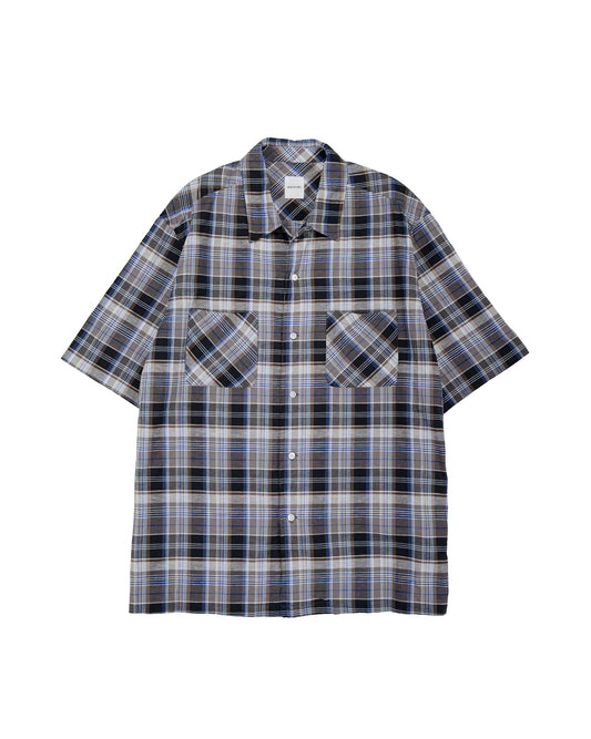 lost & found Sage de Cret Sage de Cret Organic CO/LI Madras Check Short Sleeve Open Collar Shirt Gray