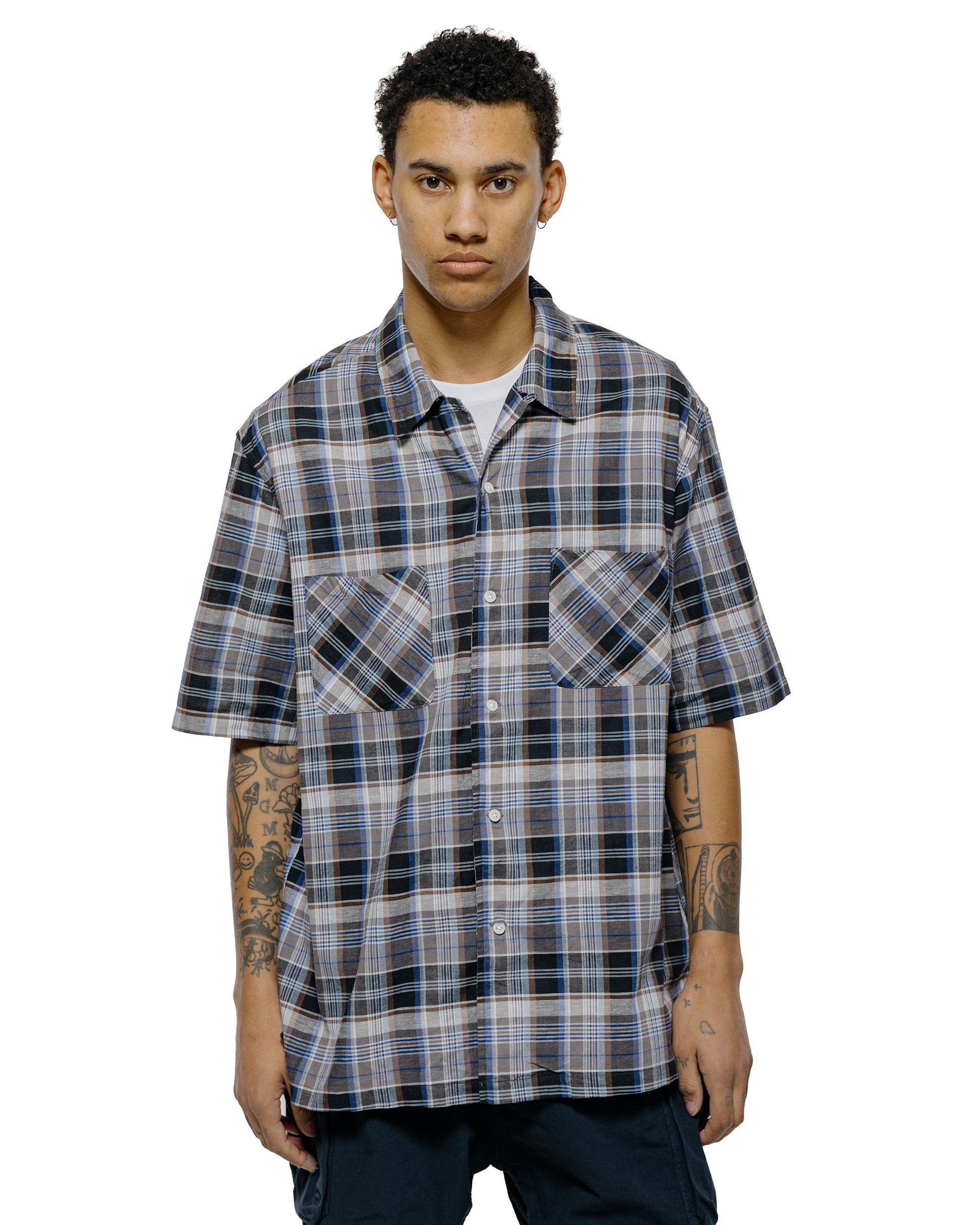 lost & found Sage de Cret Sage de Cret Organic CO/LI Madras Check Short Sleeve Open Collar Shirt Gray