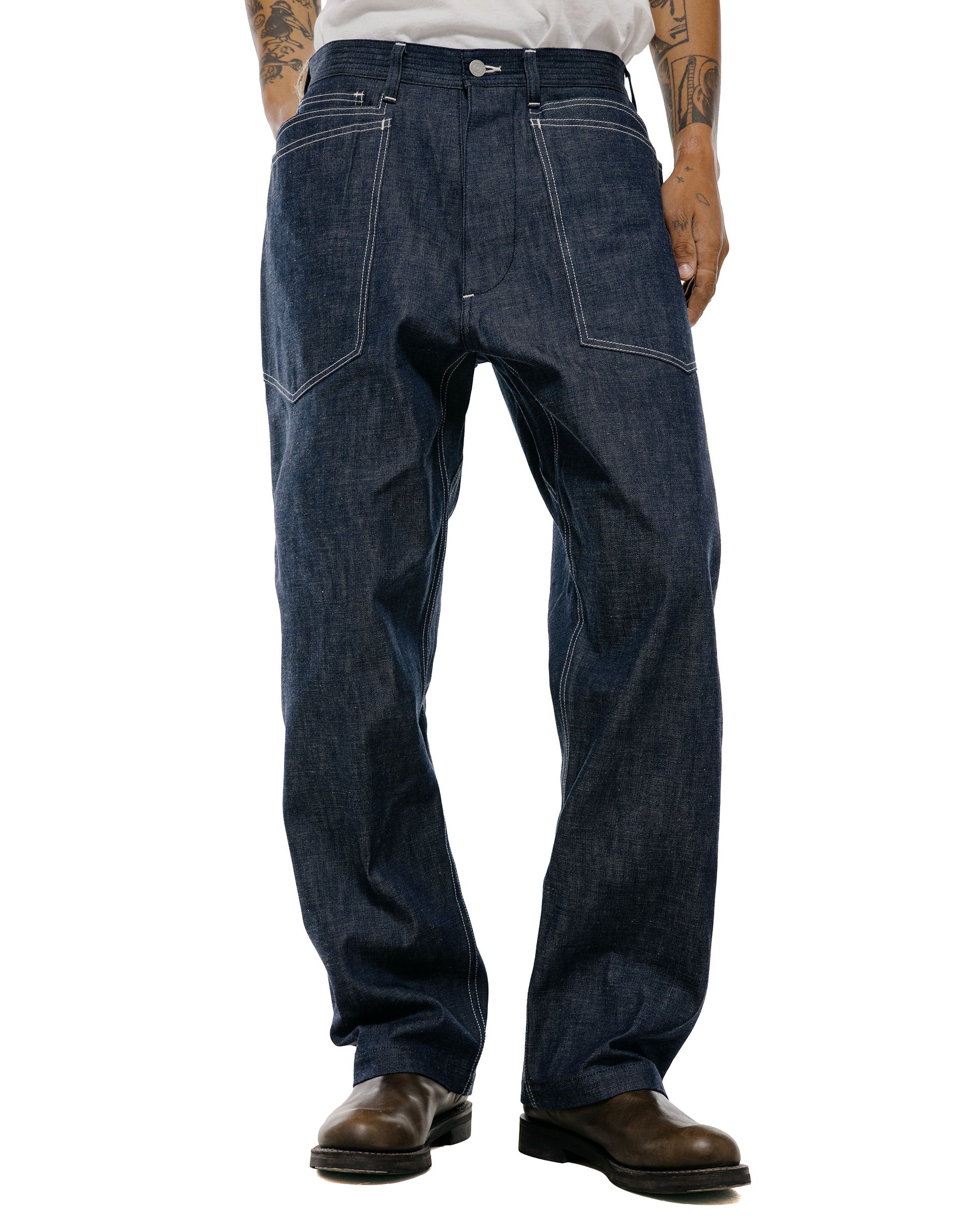 Sassafras D Scoop Pants 10oz Military Denim Indigo