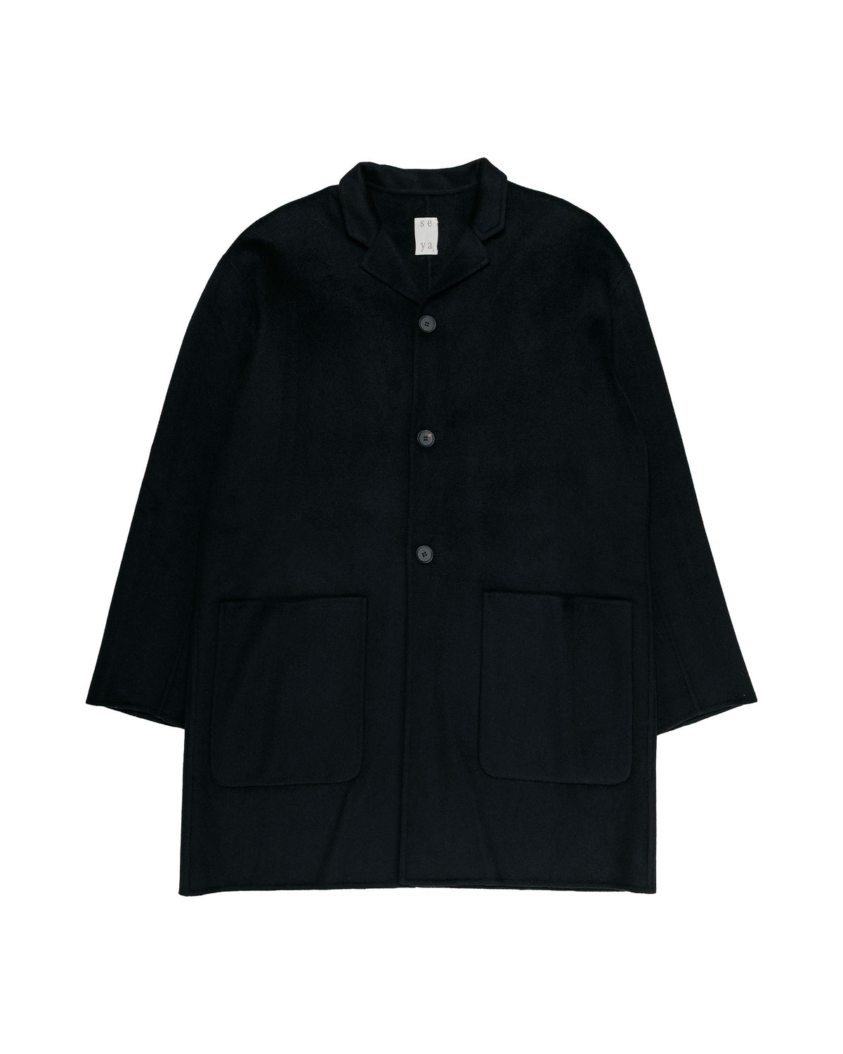 Seya. Double Face Half Coat / Silk Blended Merino Wool Black