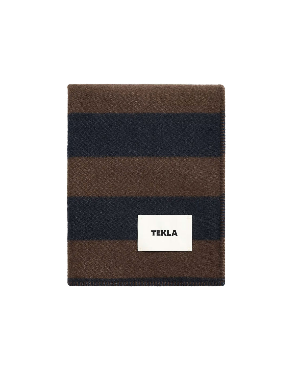 Tekla Lambswool Blanket Walnut & Dust Blue Stripes