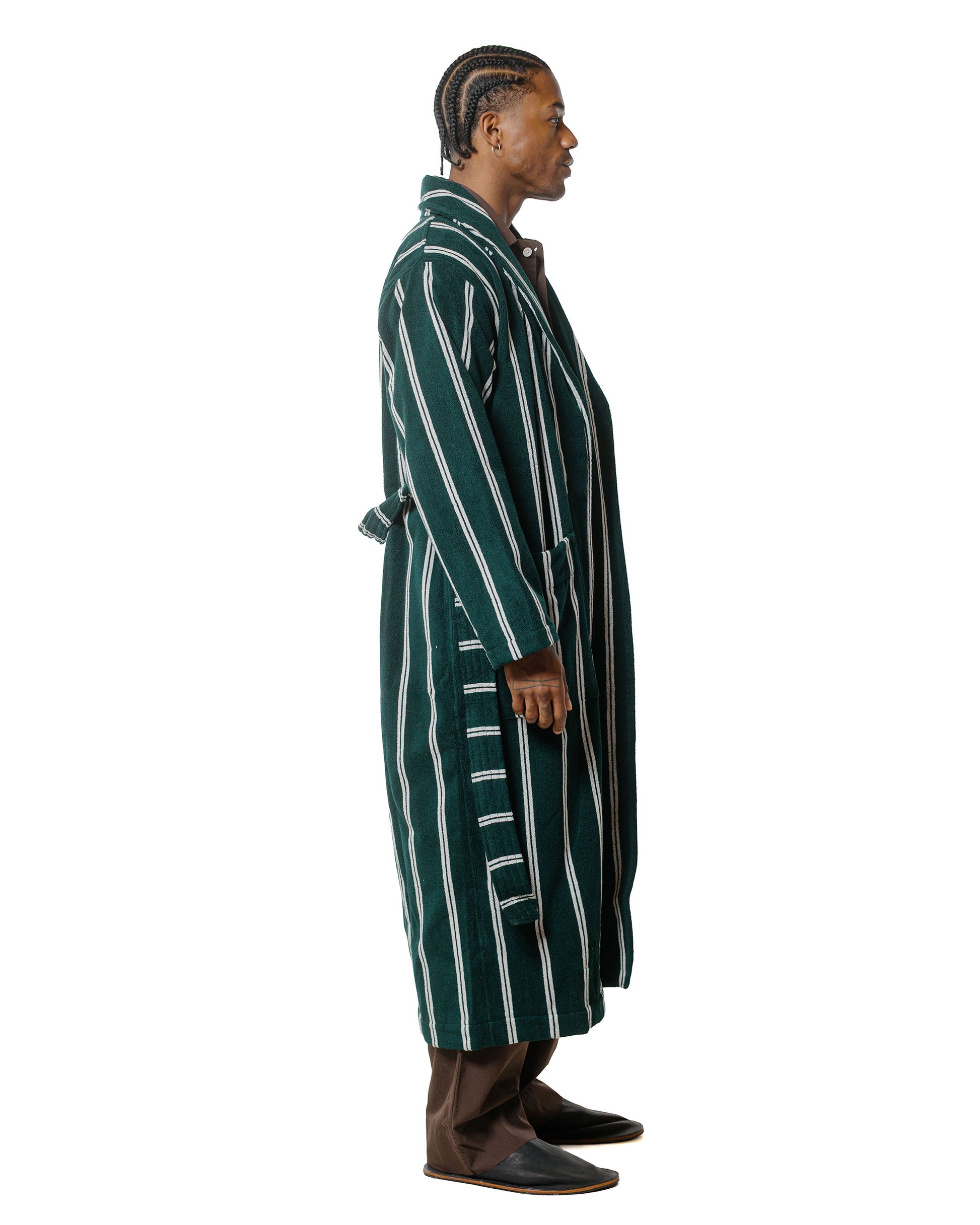 lost & found TEKLA Tekla Terry Classic Bathrobe Forest Green Stripes