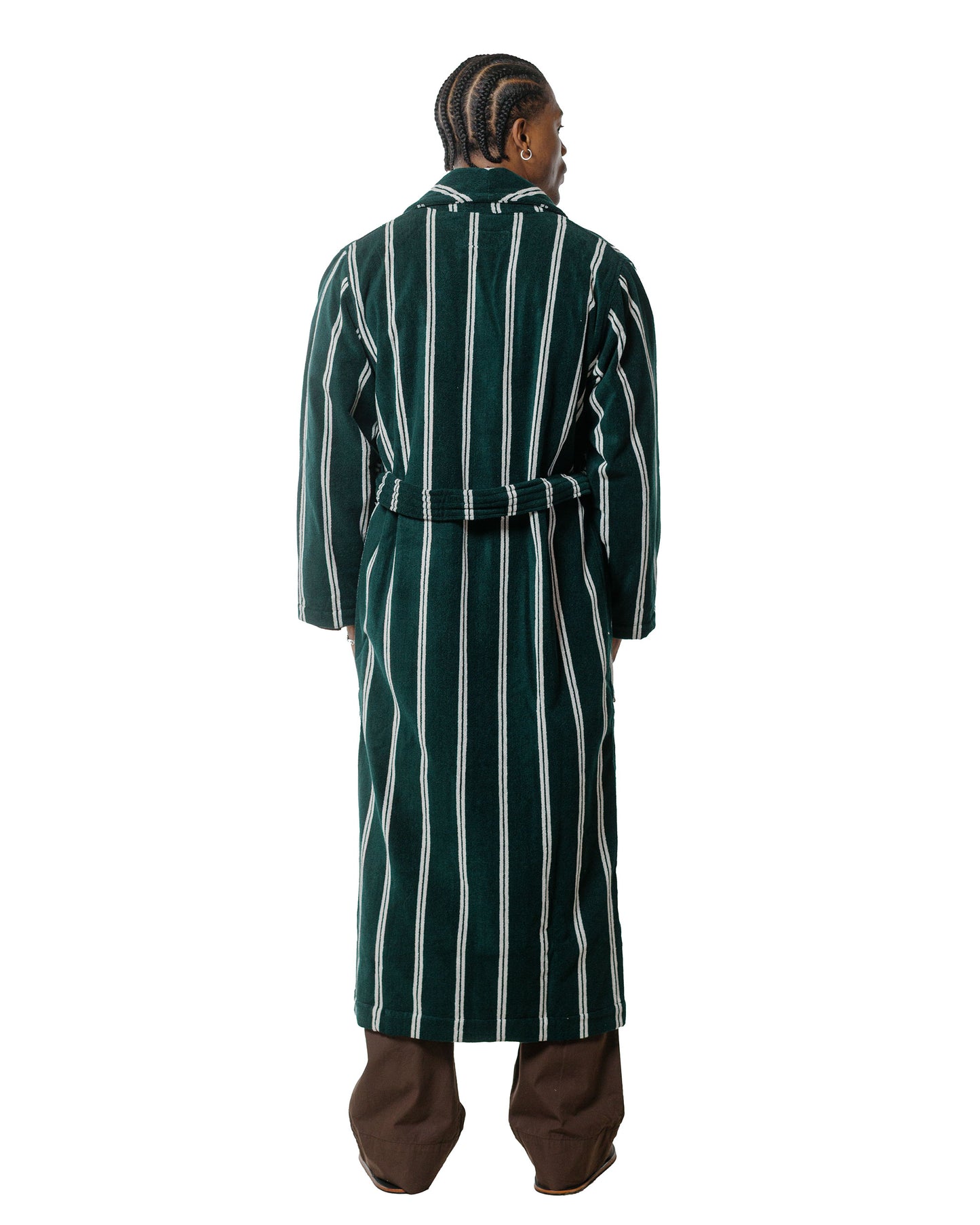 lost & found TEKLA Tekla Terry Classic Bathrobe Forest Green Stripes