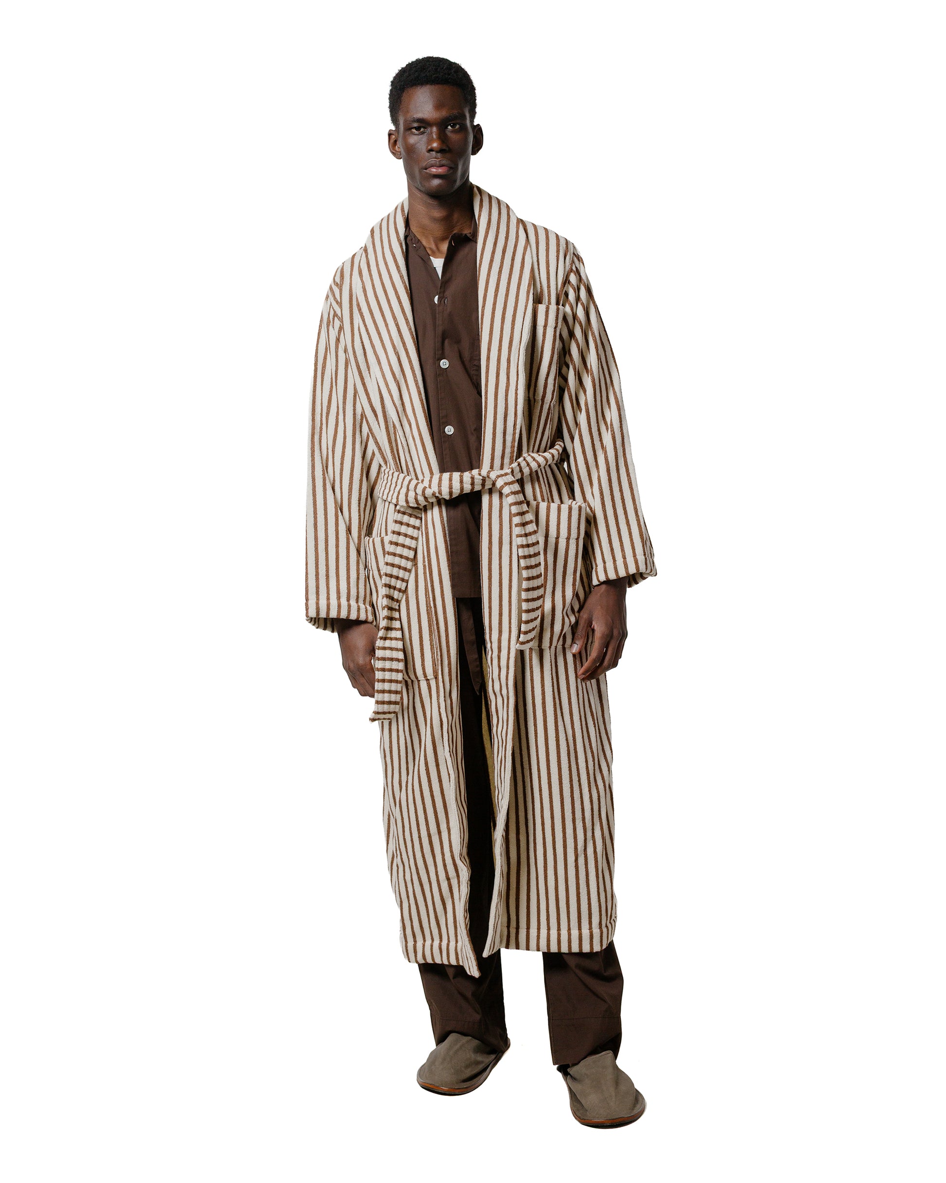 Tekla Terry Classic Bathrobe Kodiak Stripes