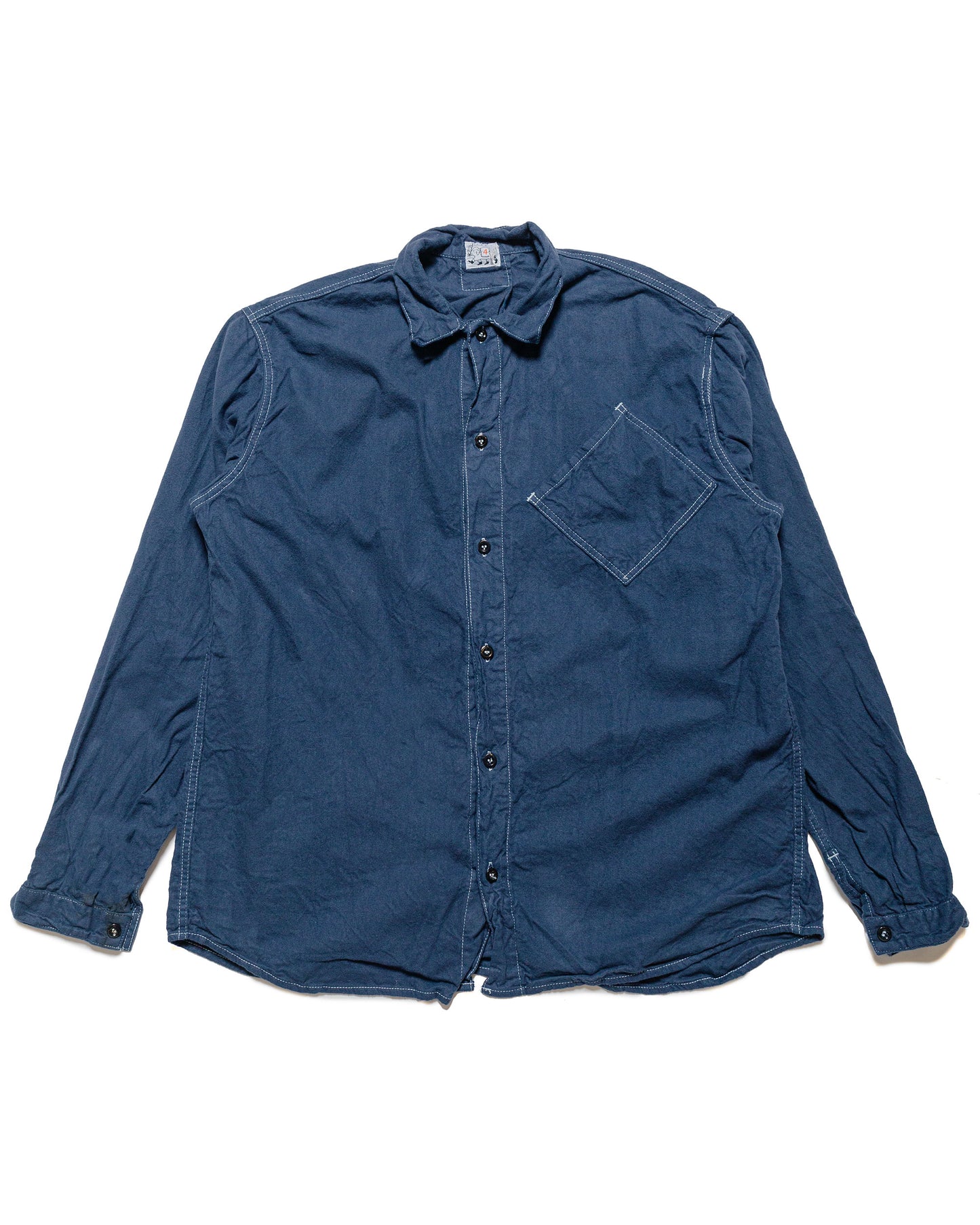 lost & found Tender Tender 465 Argyle Chest Pocket Shirt Barge Blue Cotton Flannel Rinsed