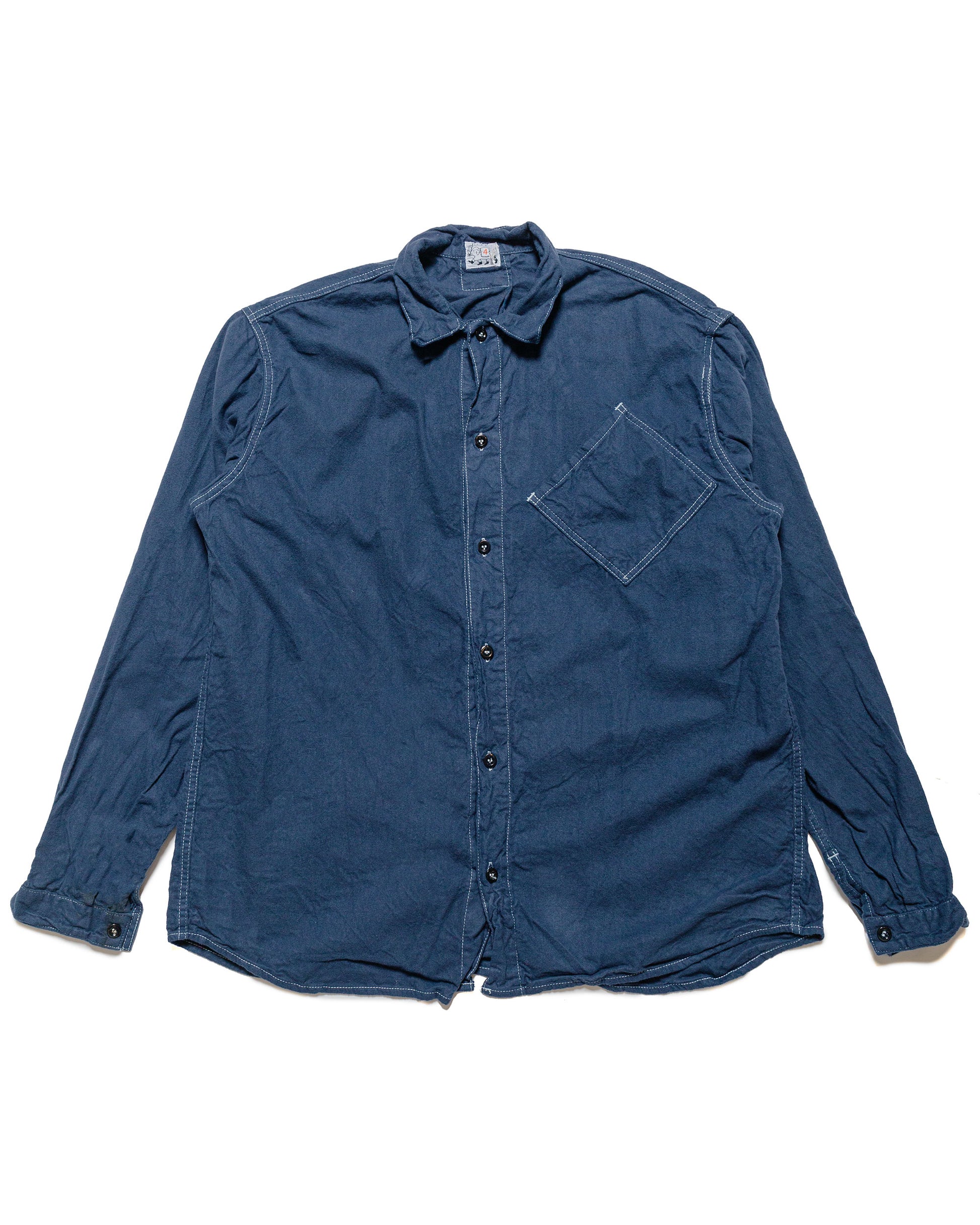 lost & found Tender Tender 465 Argyle Chest Pocket Shirt Barge Blue Cotton Flannel Rinsed