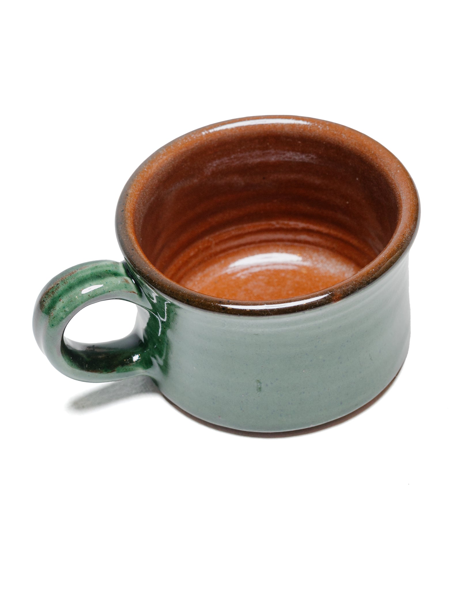 Tender Half Height Coffee Mug Red Clay Green Glaze detail