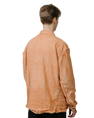 Tender Type 453 Double Cuff Mandolin Pocket Shirt Bleached Weft Stripe Cotton Canvas Red Ochre model back