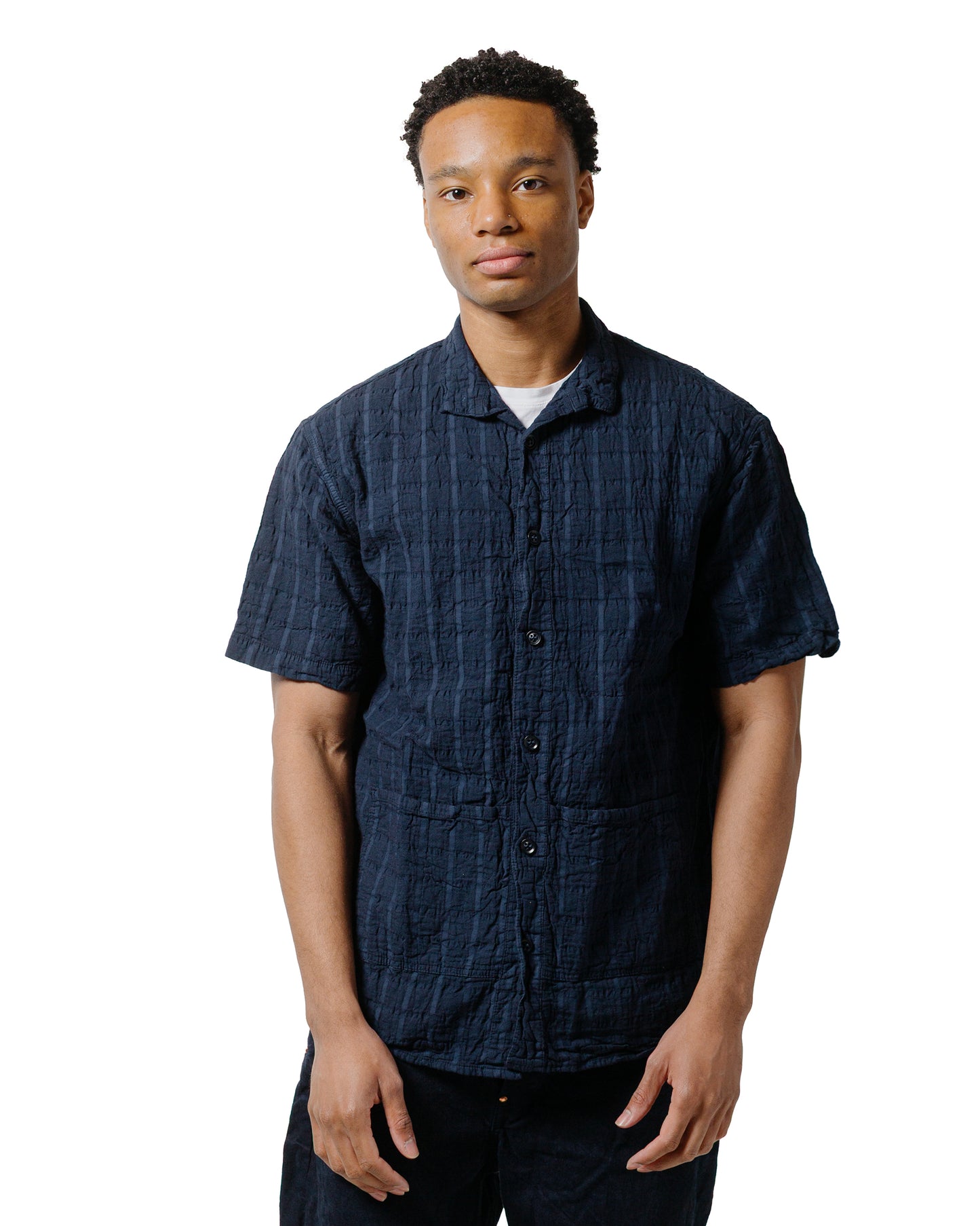 lost & found Tender Tender Type 469 Short Sleeve Flipped Collar Shirt Airbag Cambric Hadal Blue