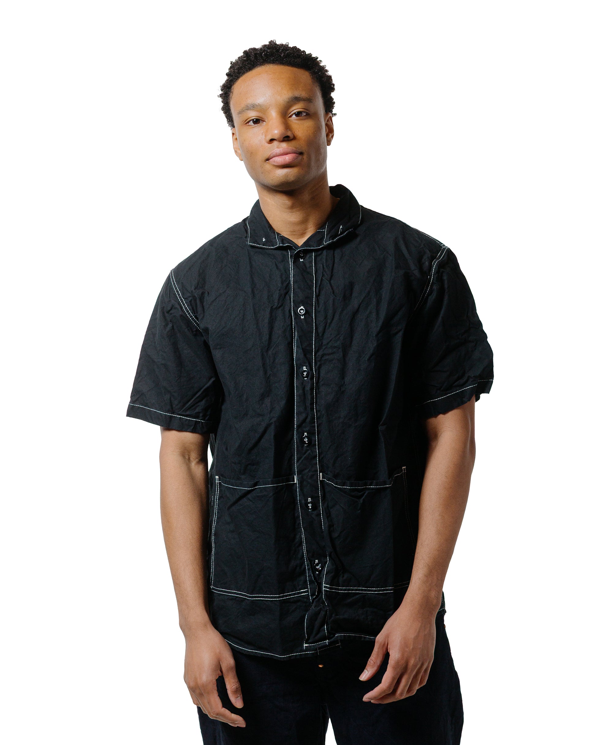 lost & found Tender Tender Type 469 Short Sleeve Flipped Collar Shirt Black Cotton Panama Rinsed