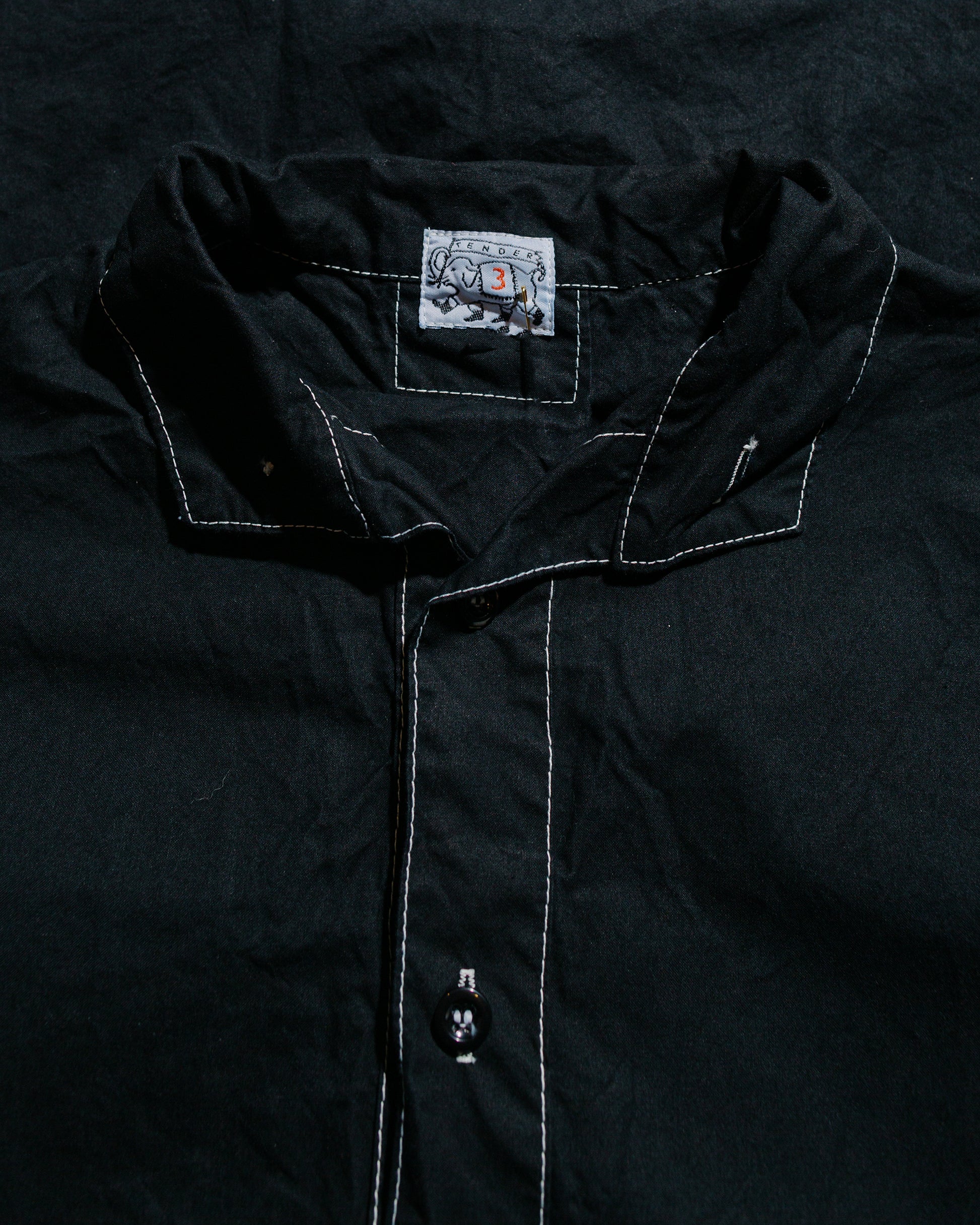 lost & found Tender Tender Type 469 Short Sleeve Flipped Collar Shirt Black Cotton Panama Rinsed