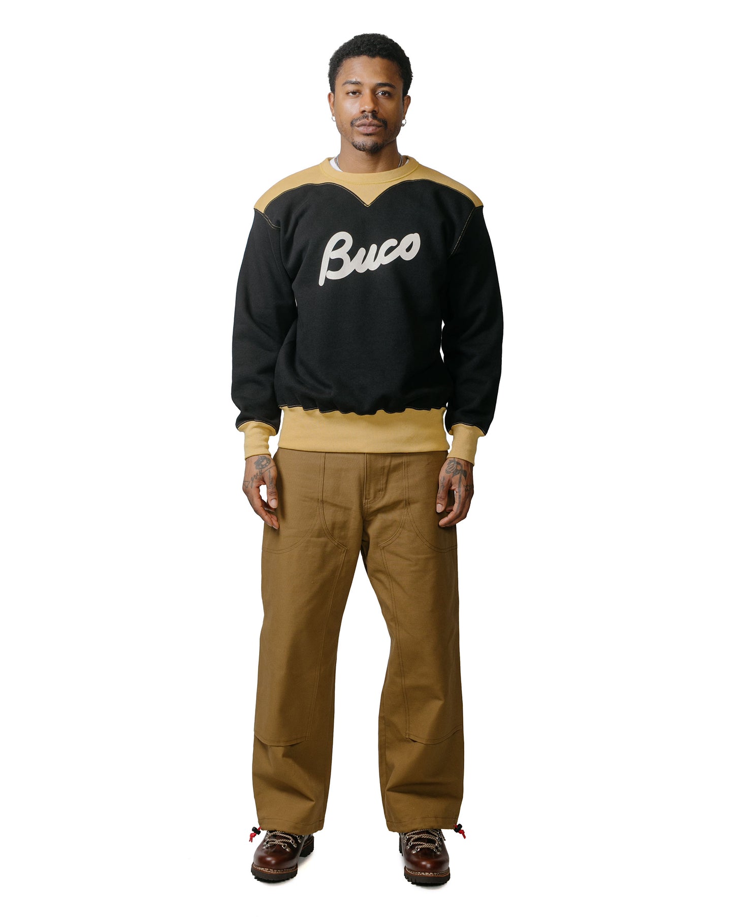 lost & found The Real McCoy's The Real McCoy's BC23105 Buco Two-Tone Sweatshirt / Buco Black/Corn