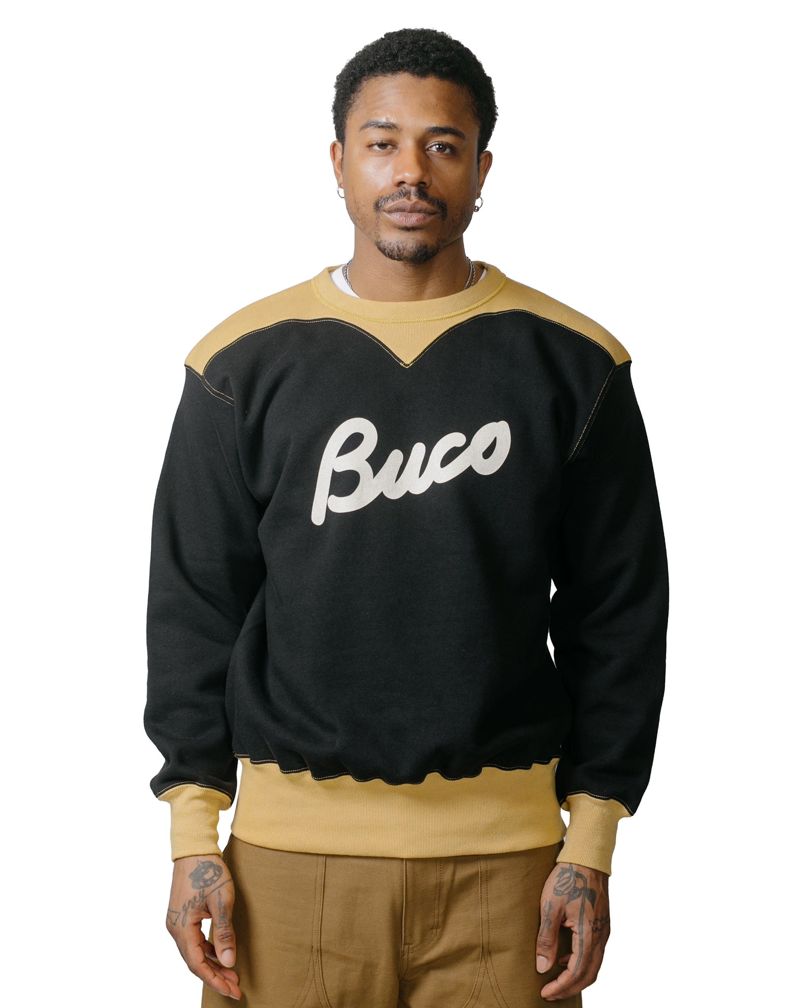 The Real McCoy's BC23105 Buco Two-Tone Sweatshirt / Buco Black/Corn model front