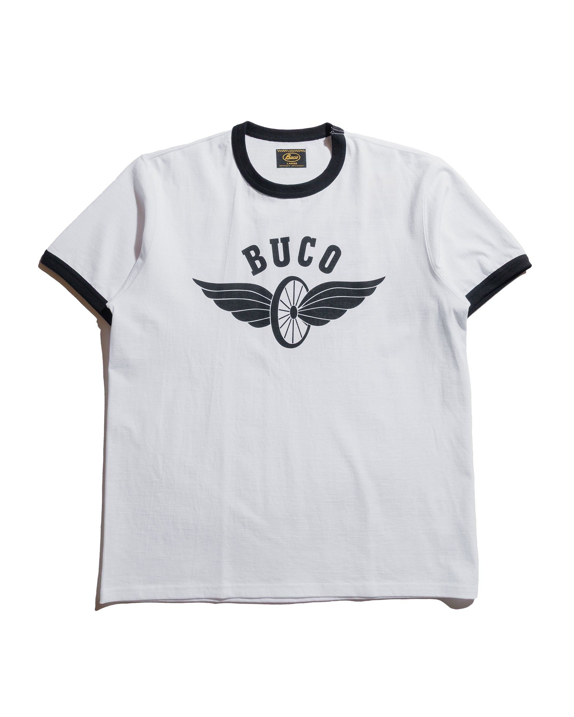 lost & found The Real McCoy's The Real McCoy's BC25004 Buco Tee / Flying Wheel White/Black
