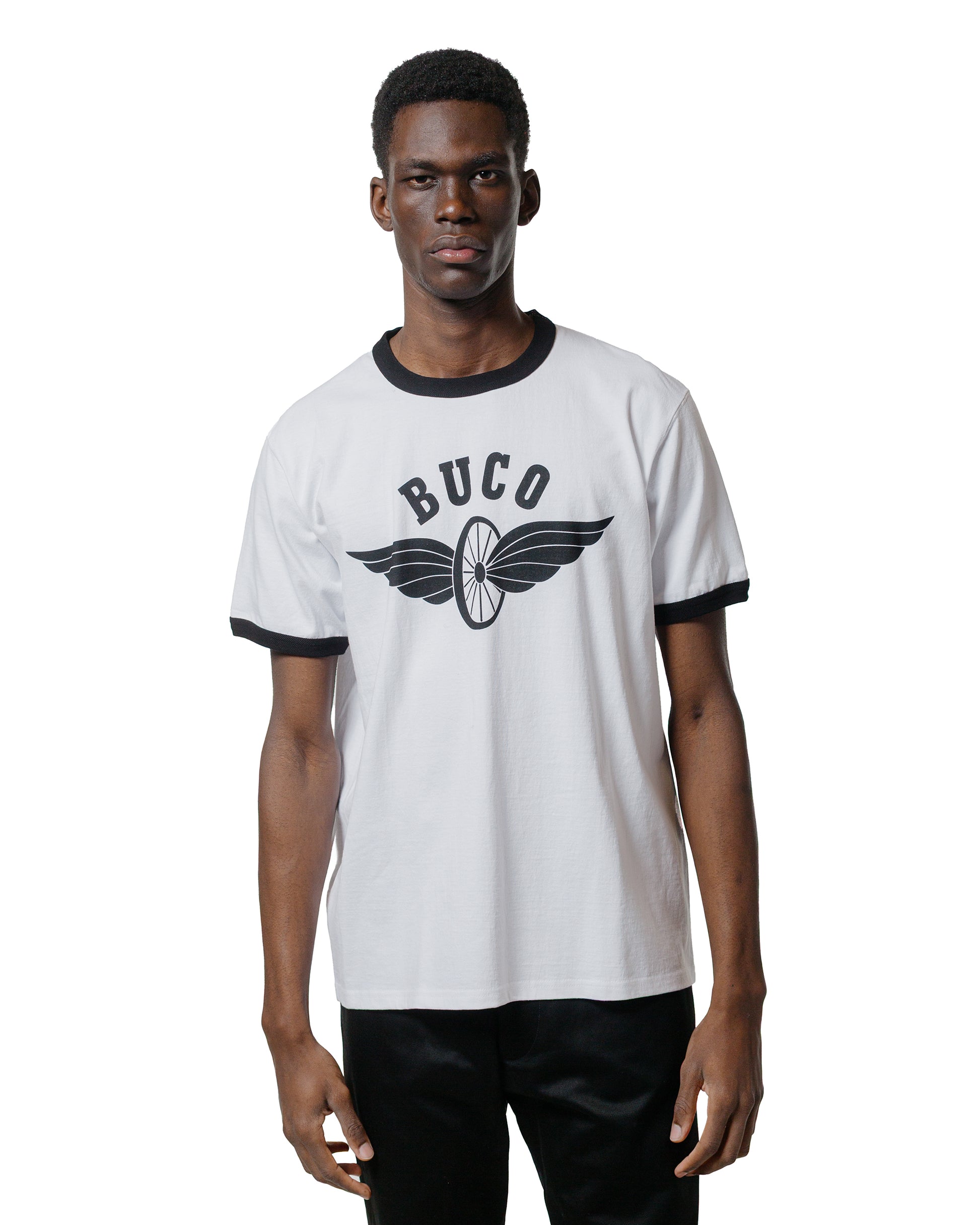 lost & found The Real McCoy's The Real McCoy's BC25004 Buco Tee / Flying Wheel White/Black