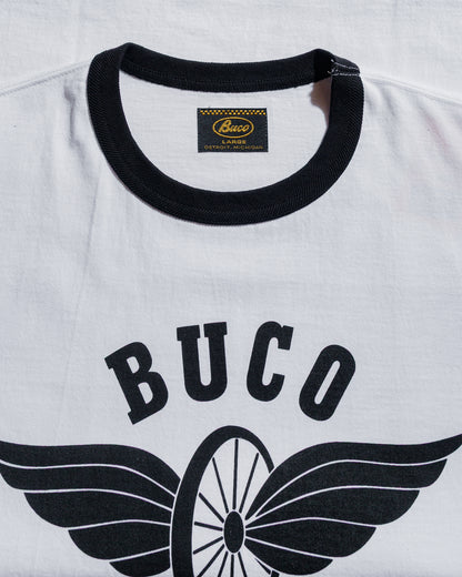 lost & found The Real McCoy's The Real McCoy's BC25004 Buco Tee / Flying Wheel White/Black