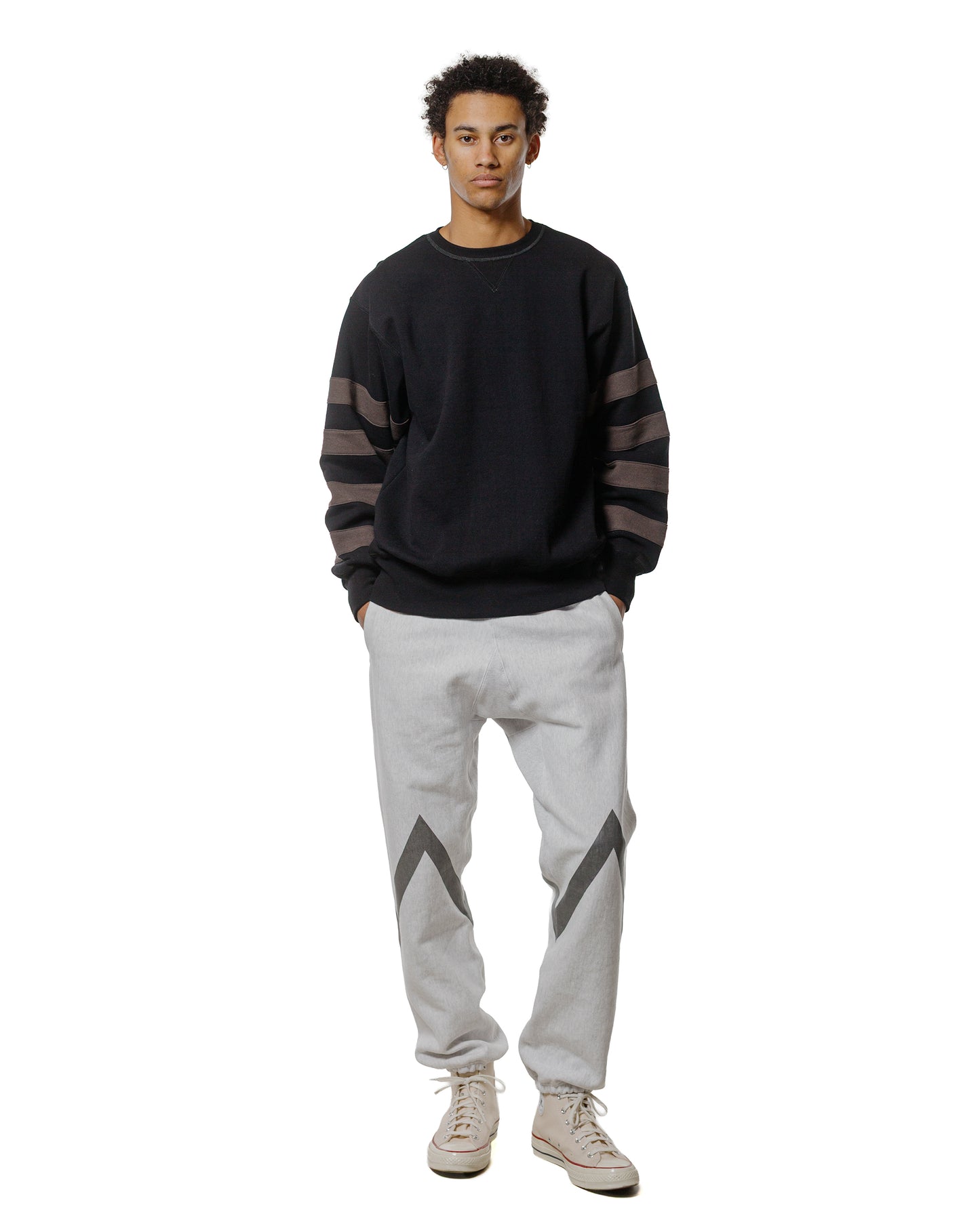 lost & found The Real McCoy's The Real McCoy's BC25101 Buco Striped-Sleeve Sweatshirt Black Charcoal