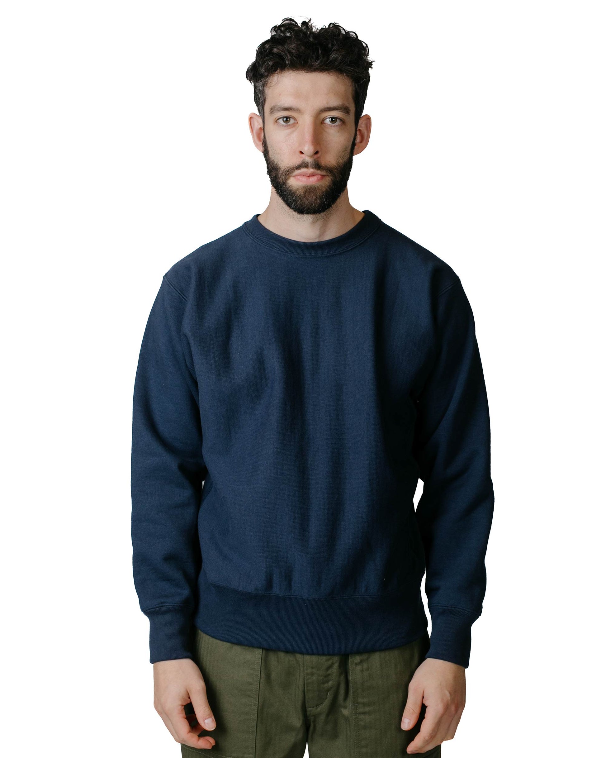 The Real McCoy's MC20114 Heavyweight Crewneck Sweatshirt Navy Model Front