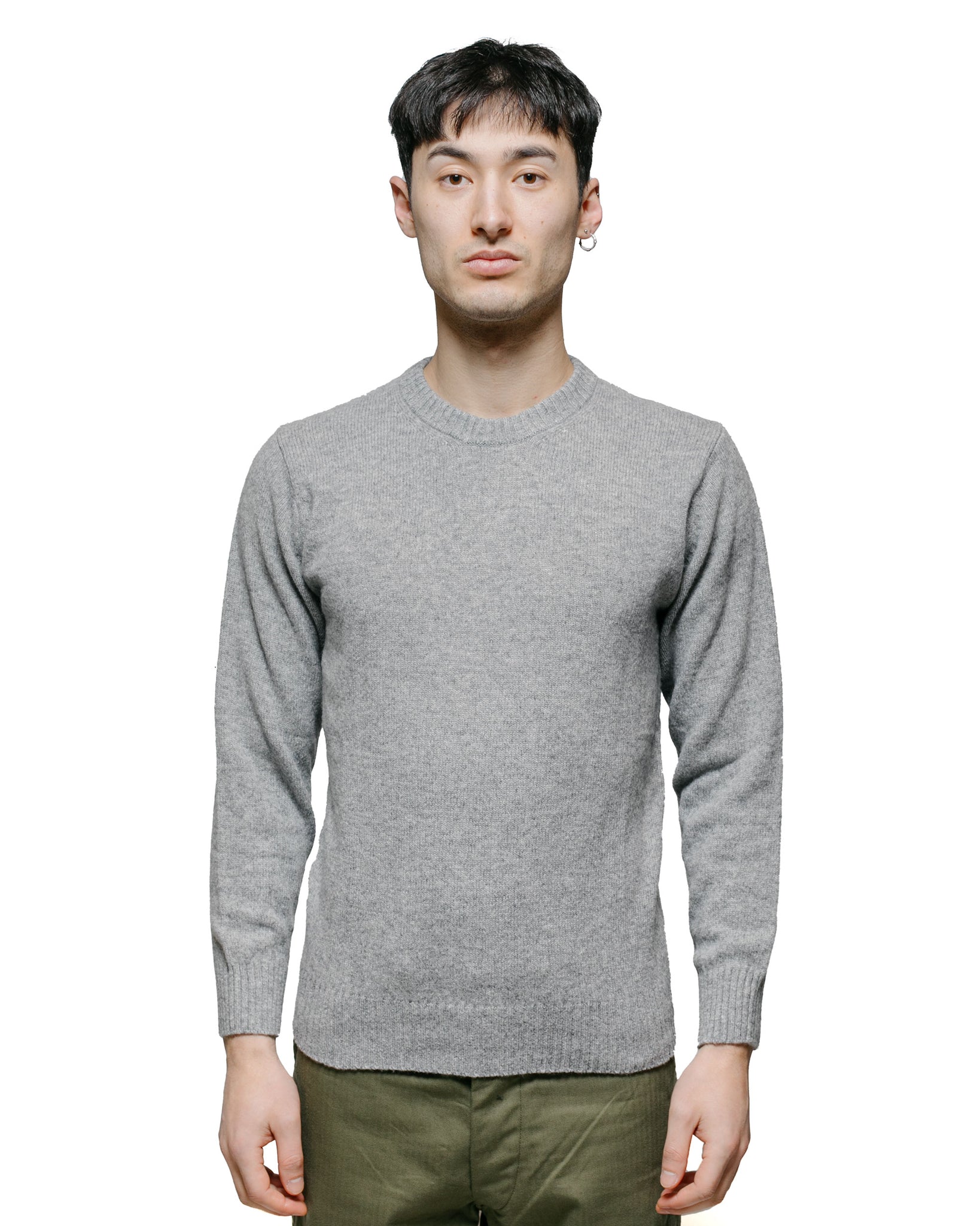 The Real McCoy's MC21114 Wool Crewneck Sweater Grey model front