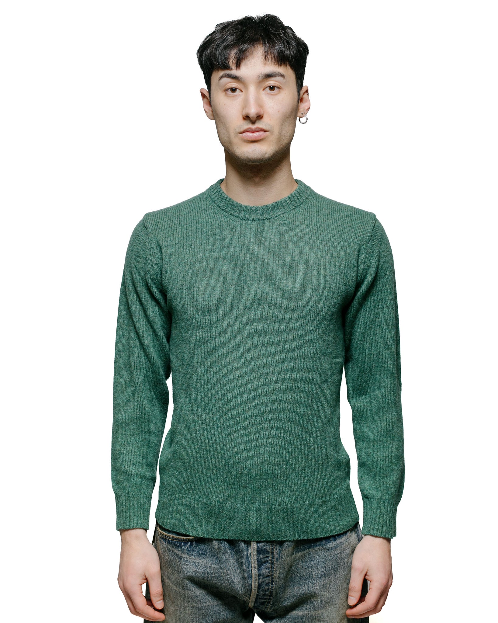 The Real McCoy's MC21114 Wool Crewneck Sweater Kelly Green model front