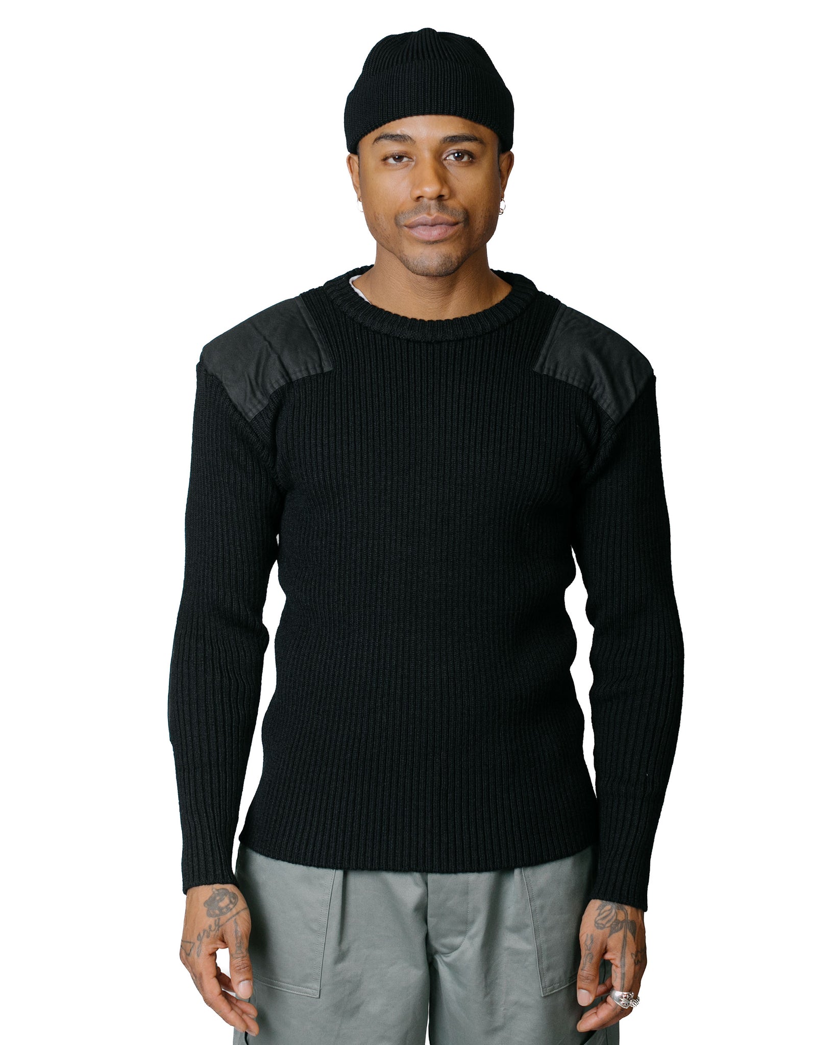 The Real McCoy's MC23104 Sweater, Service Wool Black model front