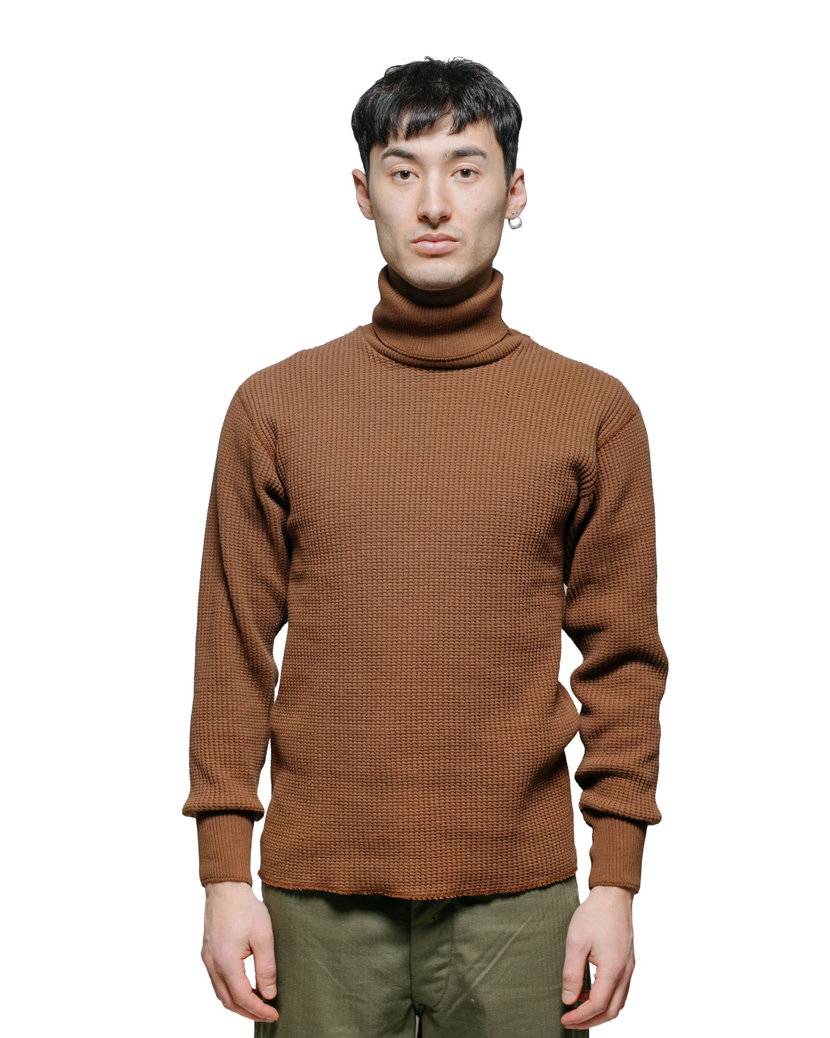 The Real McCoy's MC23110 High Neck Thermal Shirt Brown model front