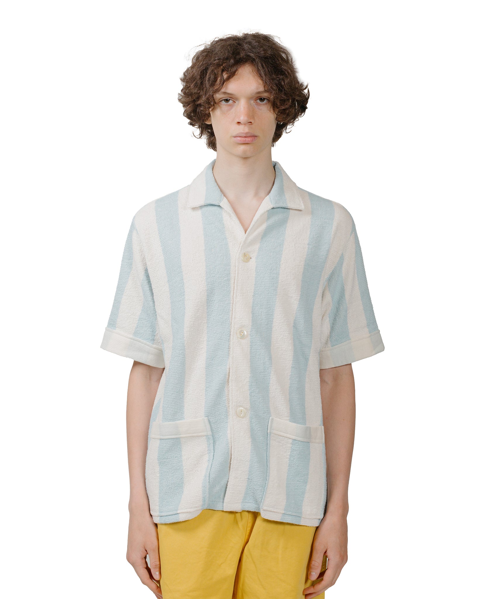 The Real McCoy's MC24015 Stripe Cotton Pile Beach Shirt Light Blue model front