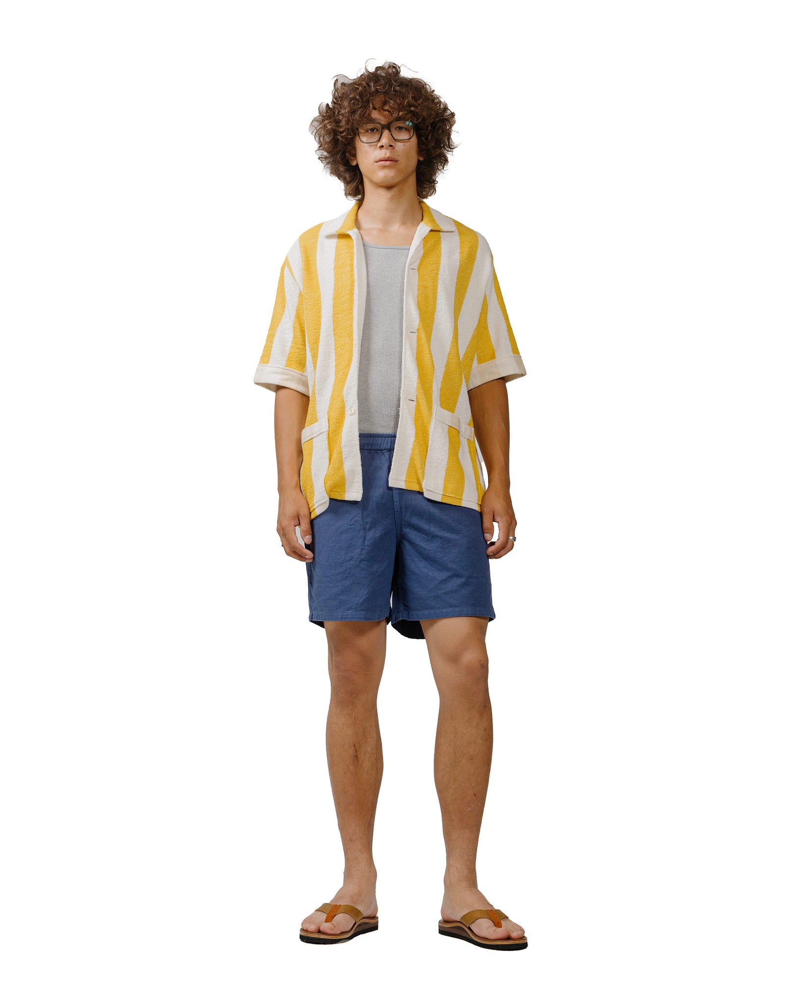 The Real McCoy's MC24015 Stripe Cotton Pile Beach Shirt Yellow model full