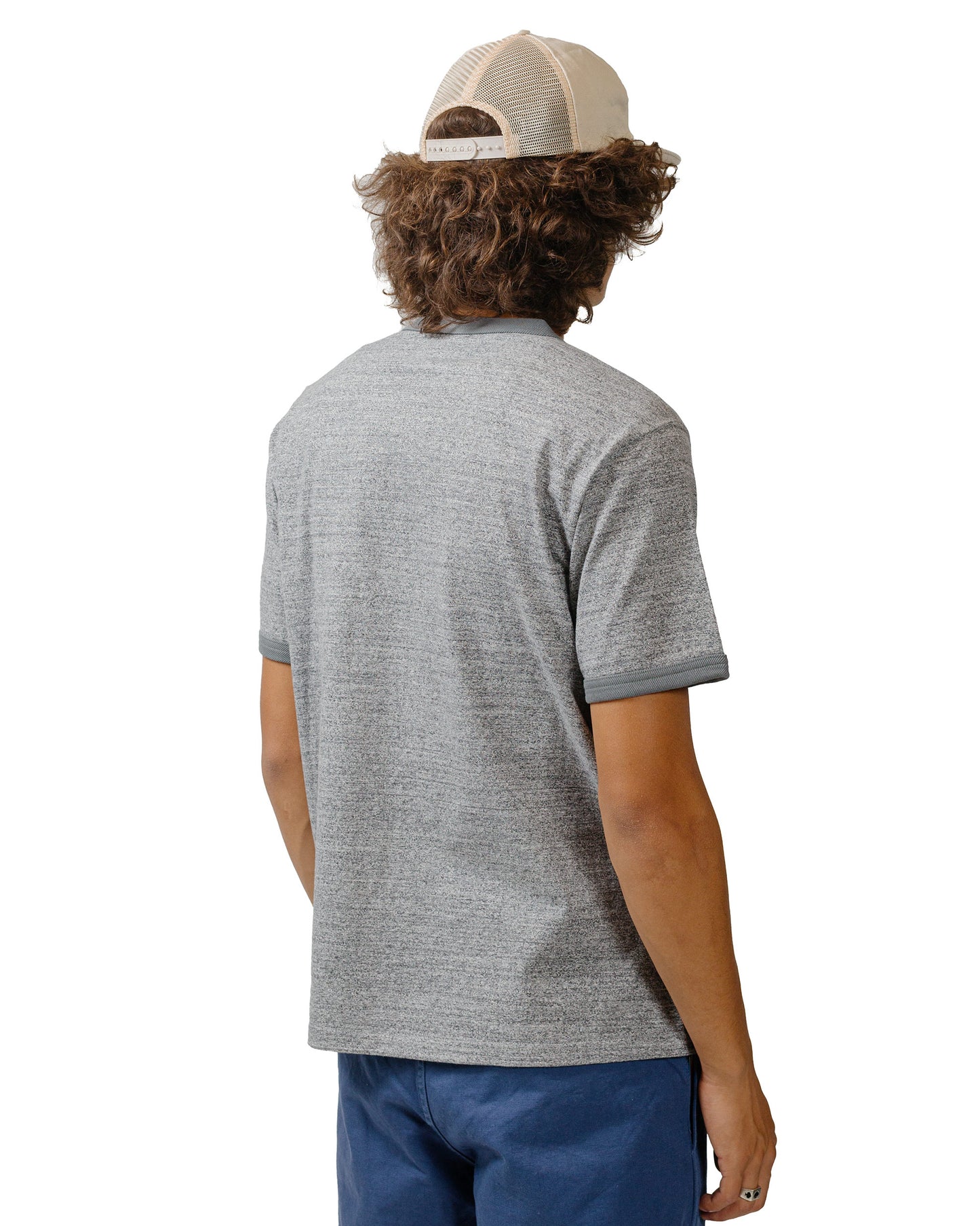 The Real McCoy's MC24020 Pocket Tee / Heather Gray, Ringer Gray/Teal model back