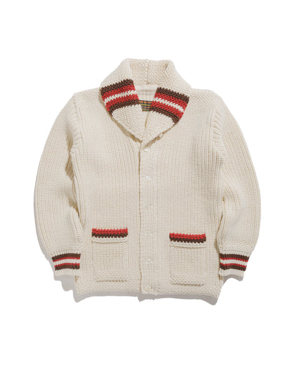lost & found The Real McCoy's The Real McCoy's MC24111 Striped Shawl Collar Cardigan Ecru