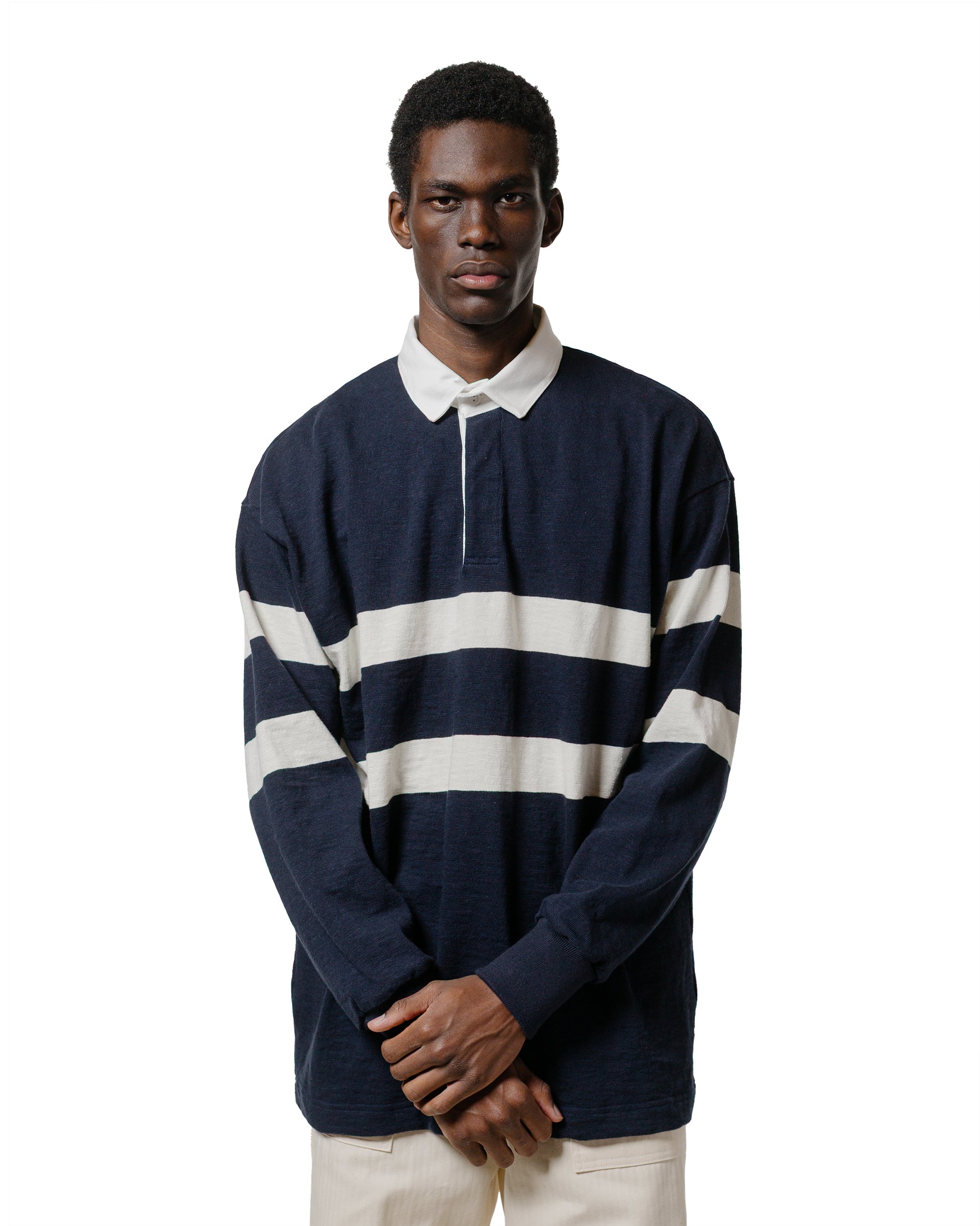lost & found The Real McCoy's The Real McCoy's MC25013 Climbers' Striped Rugby Shirt Navy/Ecru
