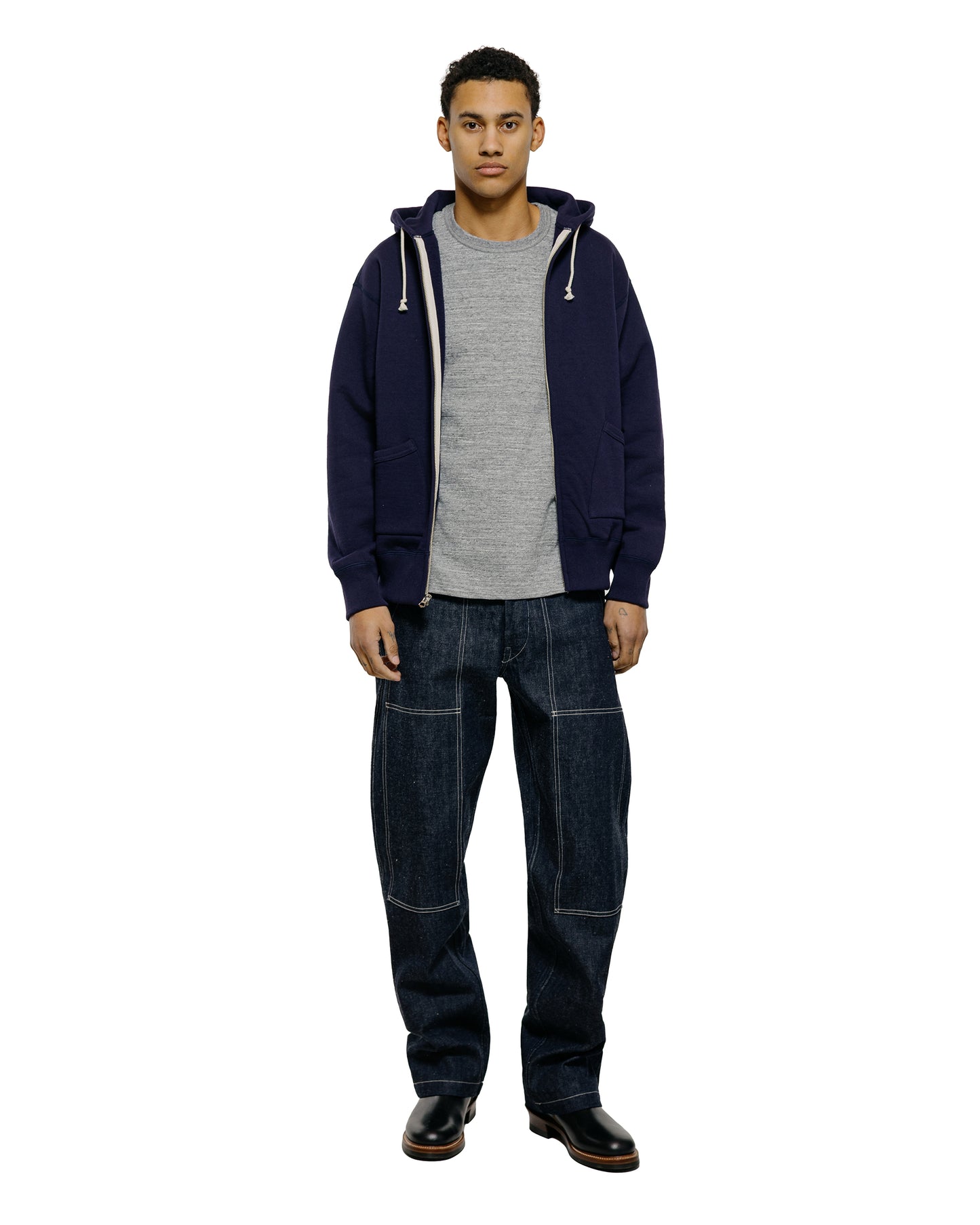 lost & found The Real McCoy's The Real McCoy's MC25106 12 Oz. Ball Park F/Z Hooded Sweatshirt L.Navy