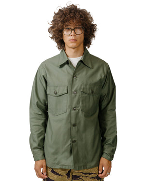 The Real McCoy's MS23101 Shirt, Man's, Cotton Sateen, OG-107 Olive model front