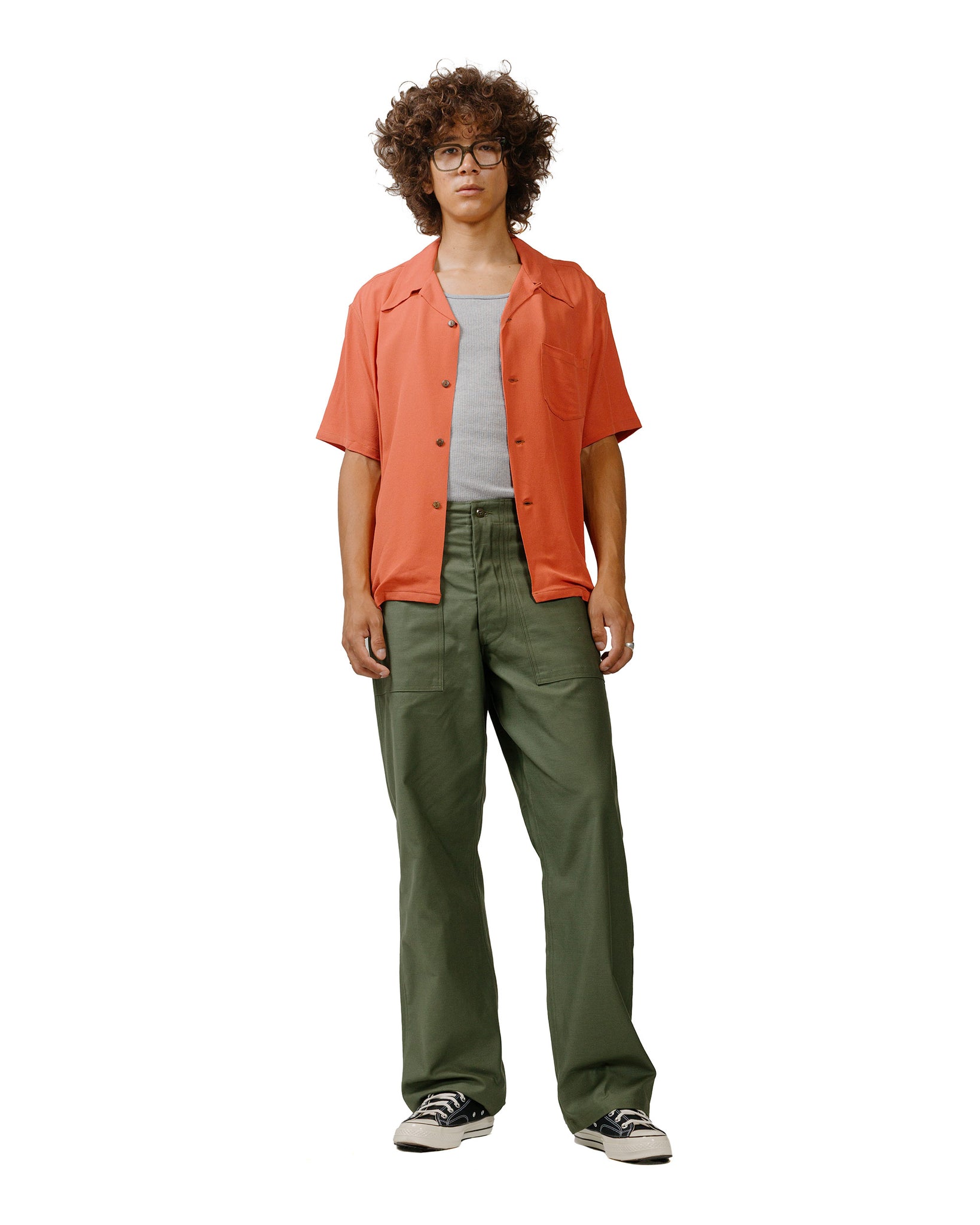 The Real McCoy's MS24008 Silk Rayon Open Collar Shirt Orange model full