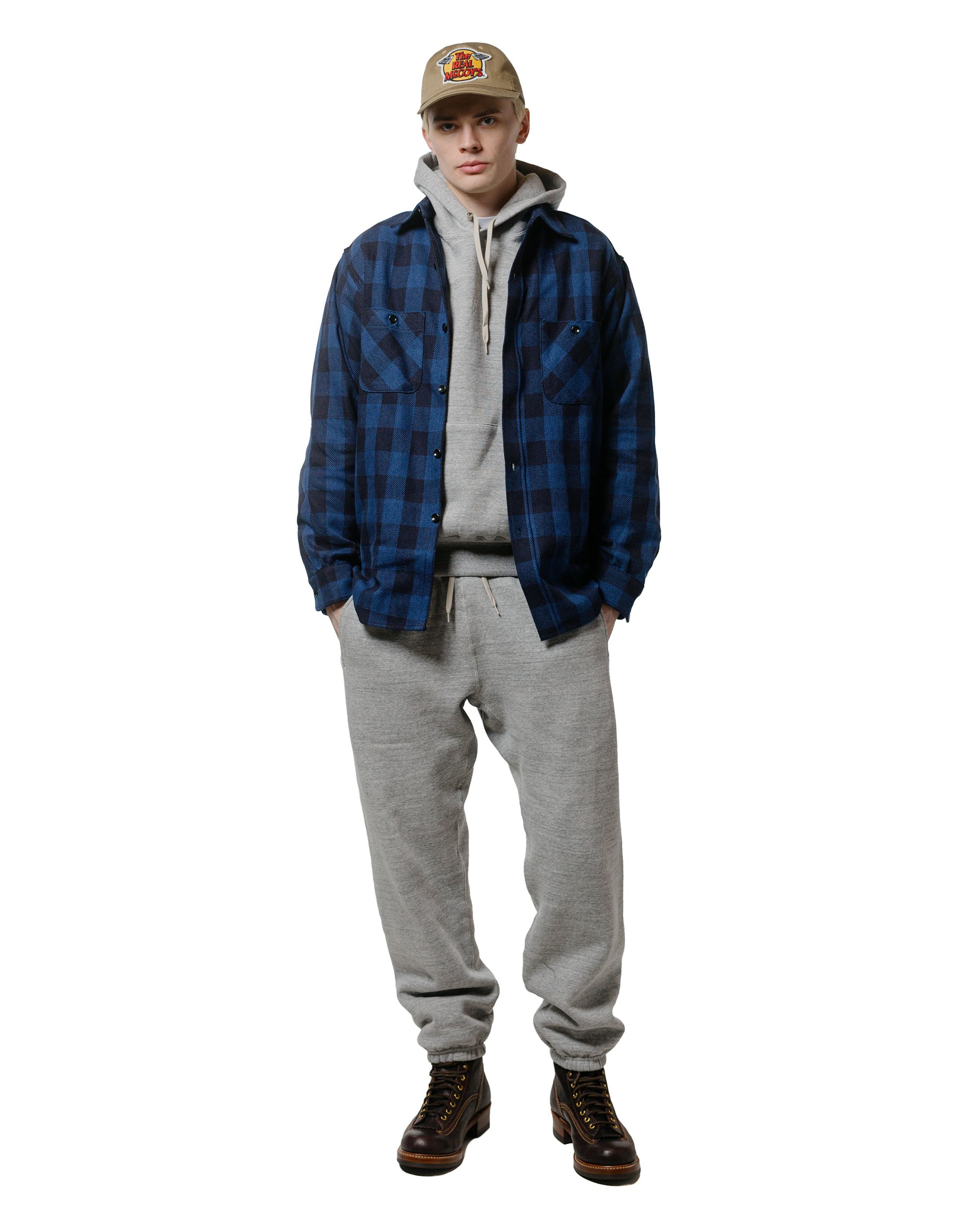 lost & found The Real McCoy's The Real McCoy's MS24102 8HU Twisted-Yarn Buffalo Check Flannel Shirt Blue/Black