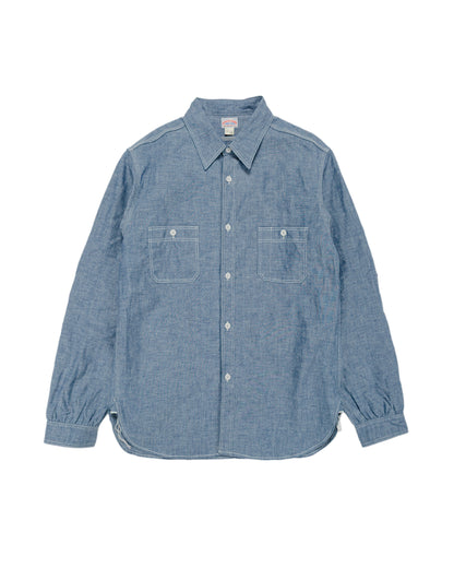 lost & found The Real McCoy's The Real McCoy's MS25104 8HU Chambray Serviceman Work Shirt Light Blue