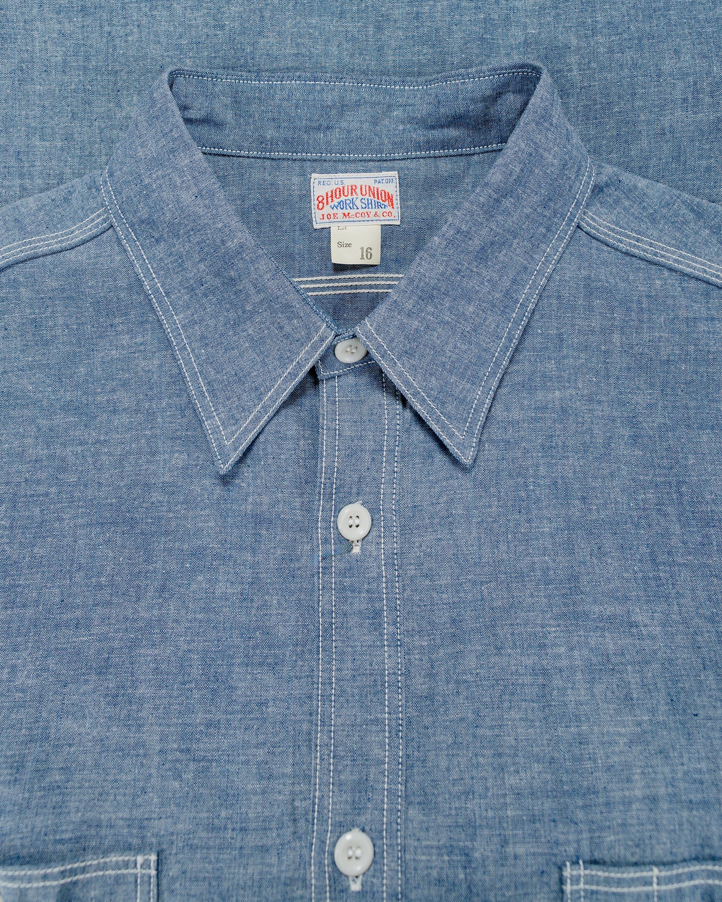 lost & found The Real McCoy's The Real McCoy's MS25104 8HU Chambray Serviceman Work Shirt Light Blue