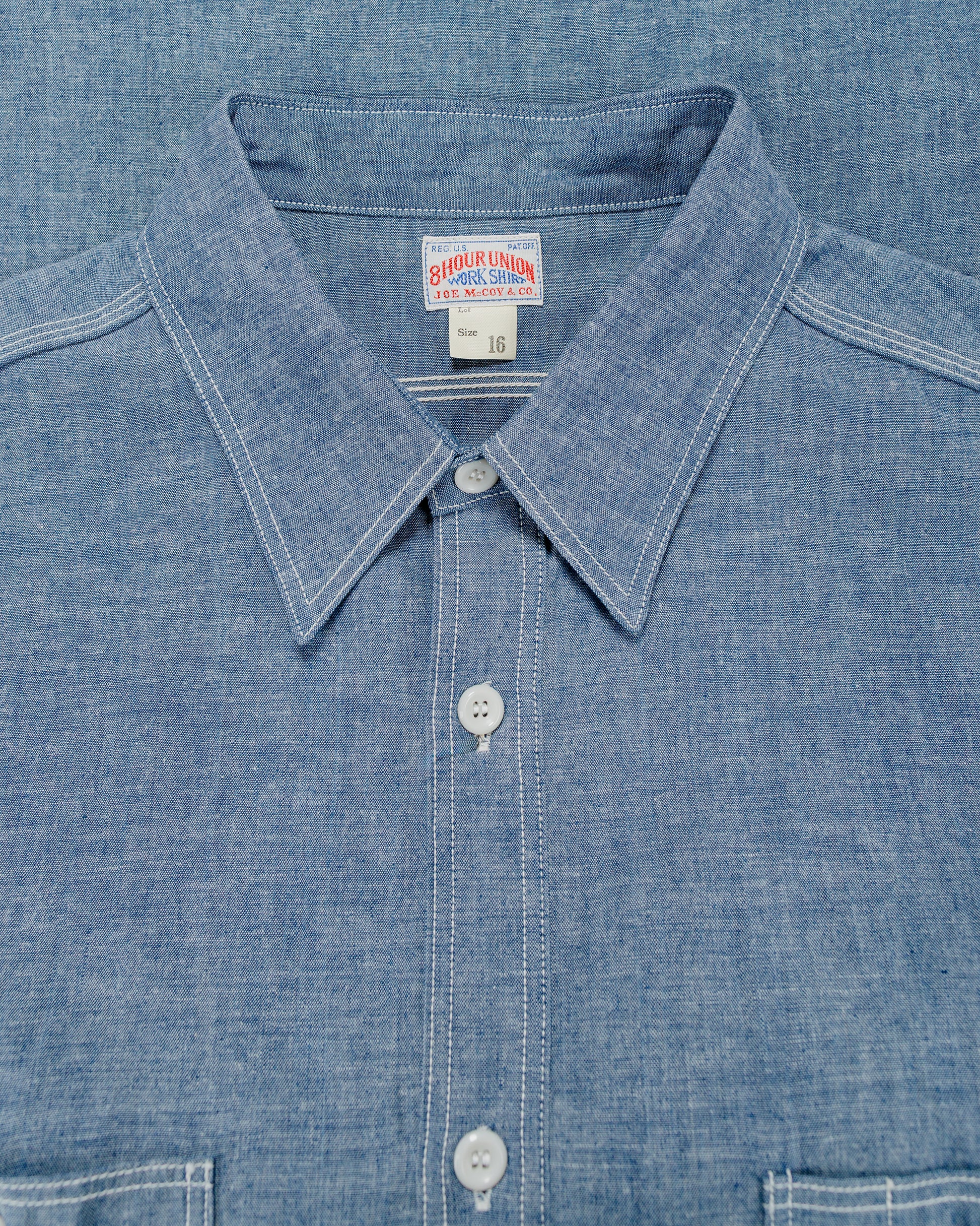 lost & found The Real McCoy's The Real McCoy's MS25104 8HU Chambray Serviceman Work Shirt Light Blue