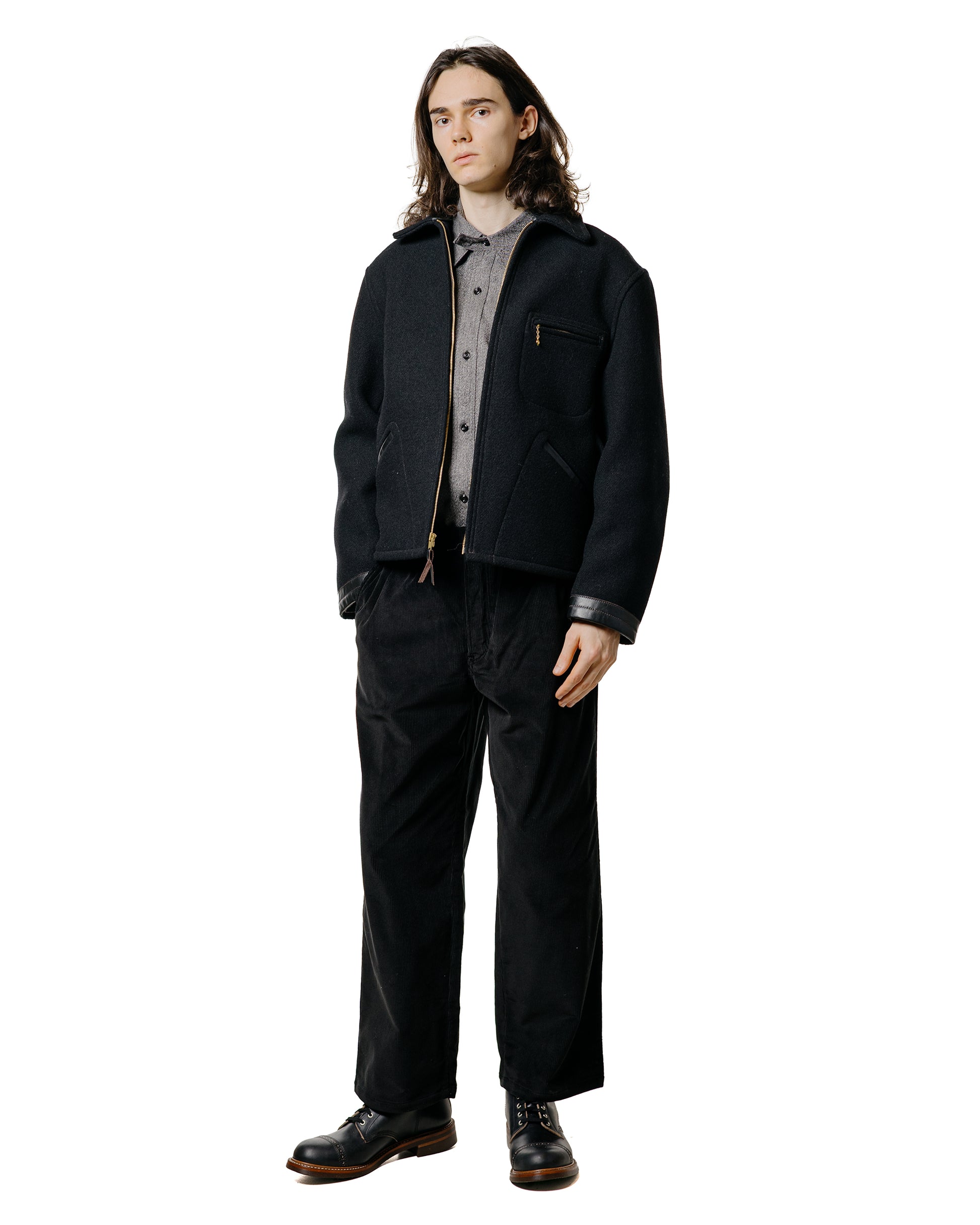 lost & found The Real McCoy's The Real McCoy's MS25109 8HU Cigarette Pocket Mock-Twist Chambray Work Shirt Black