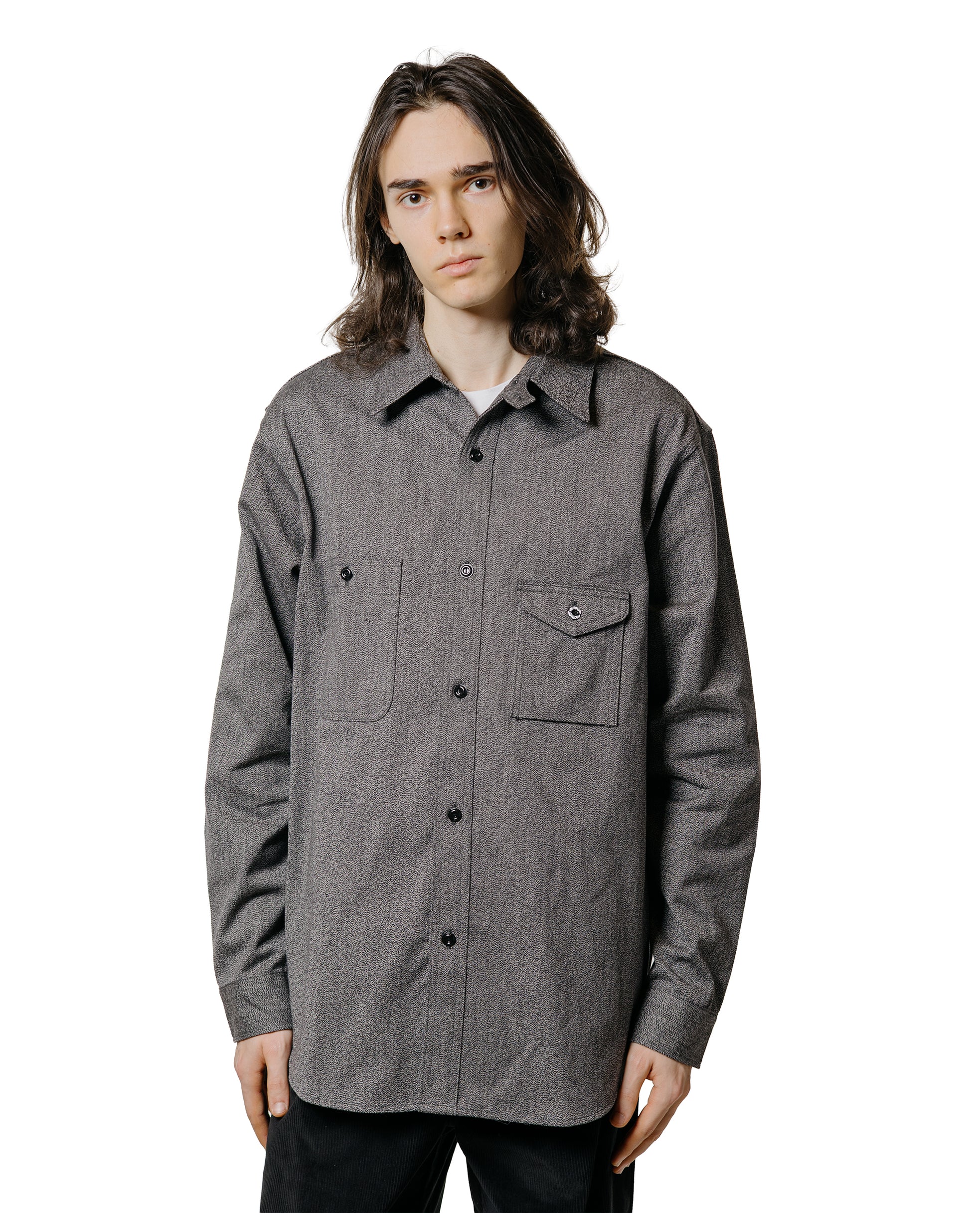lost & found The Real McCoy's The Real McCoy's MS25109 8HU Cigarette Pocket Mock-Twist Chambray Work Shirt Black