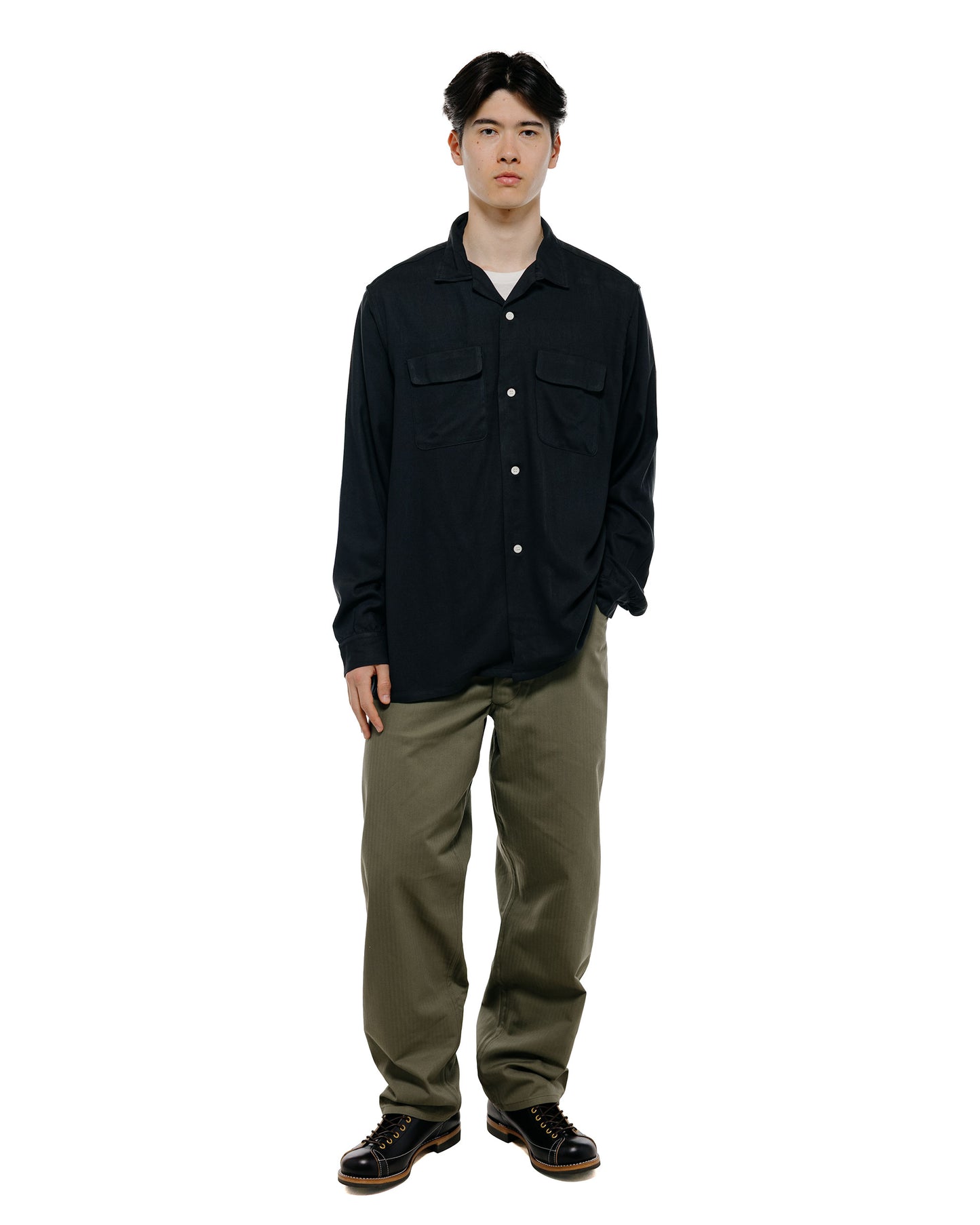 lost & found The Real McCoy's The Real McCoy's MS26008 Open Collar Rayon Shirt Black