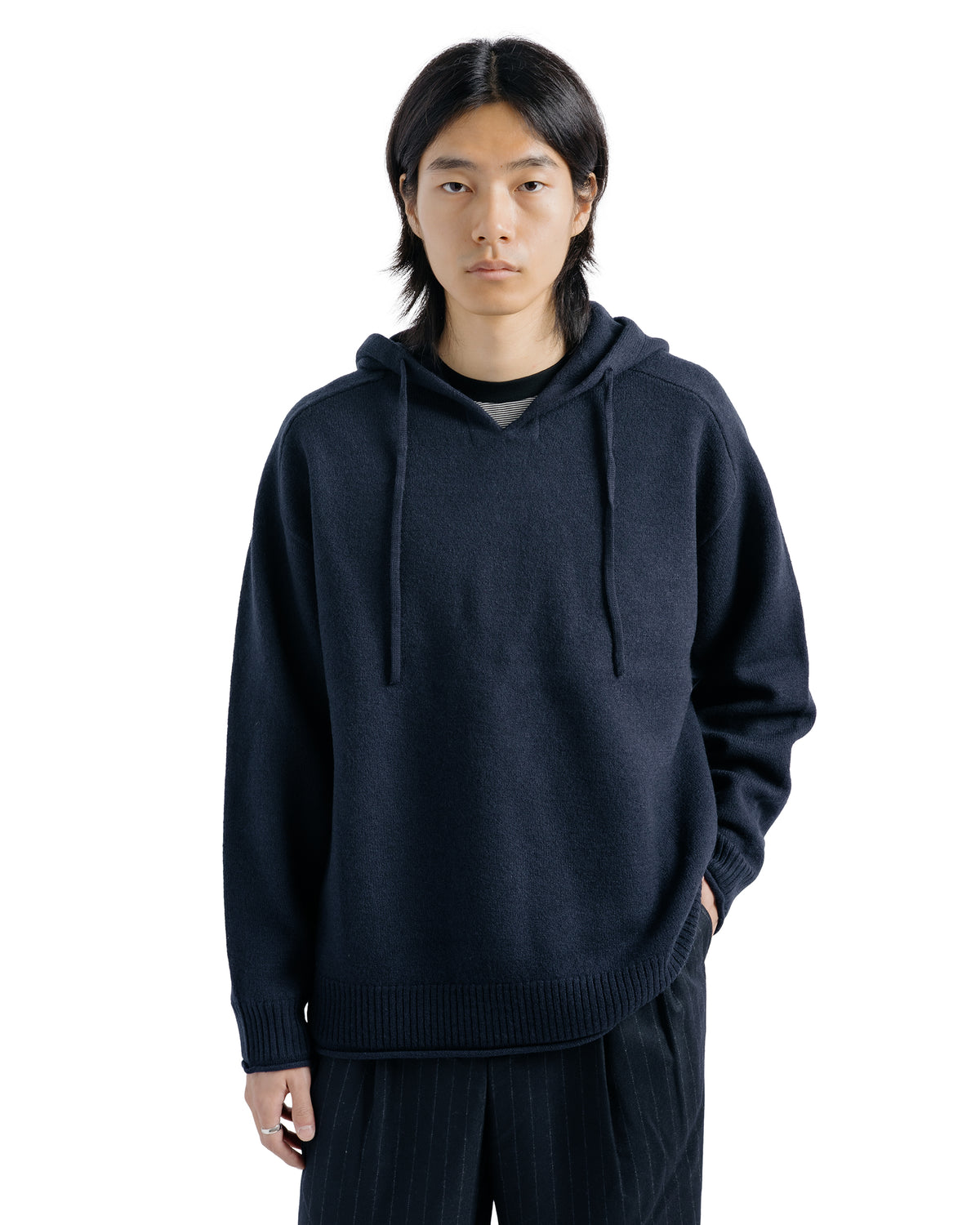 Universal Products Felted Merino Wool Hoodie Knit Navy